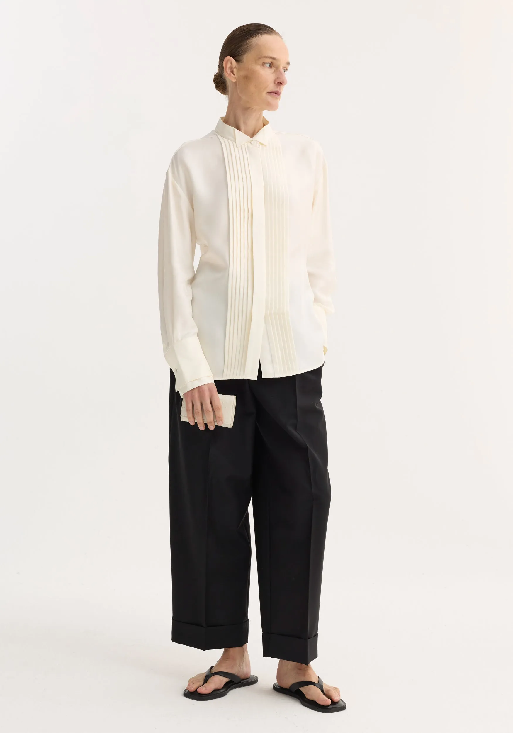 Shaped tuxedo silk shirt | cream sold by Rohe