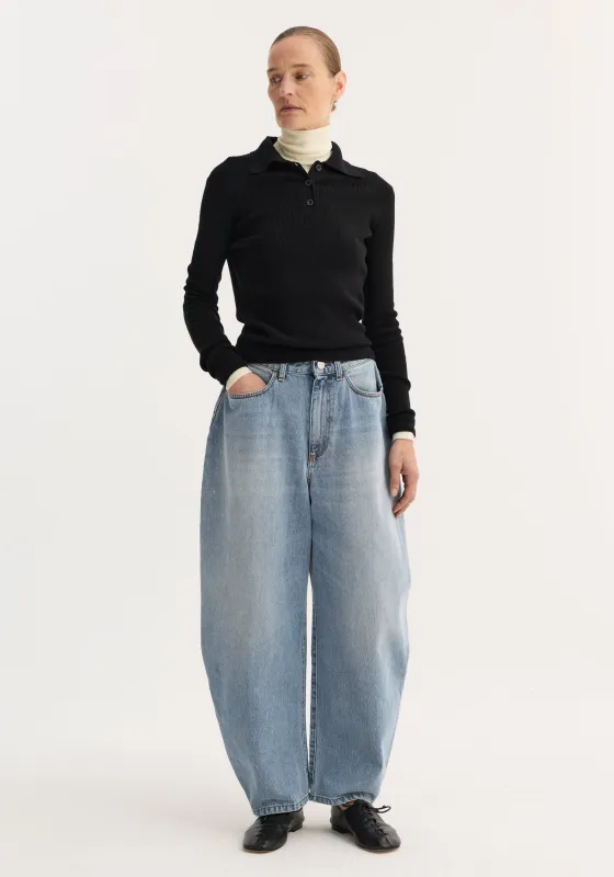 Sculptural denim trousers | classic blue sold by Rohe