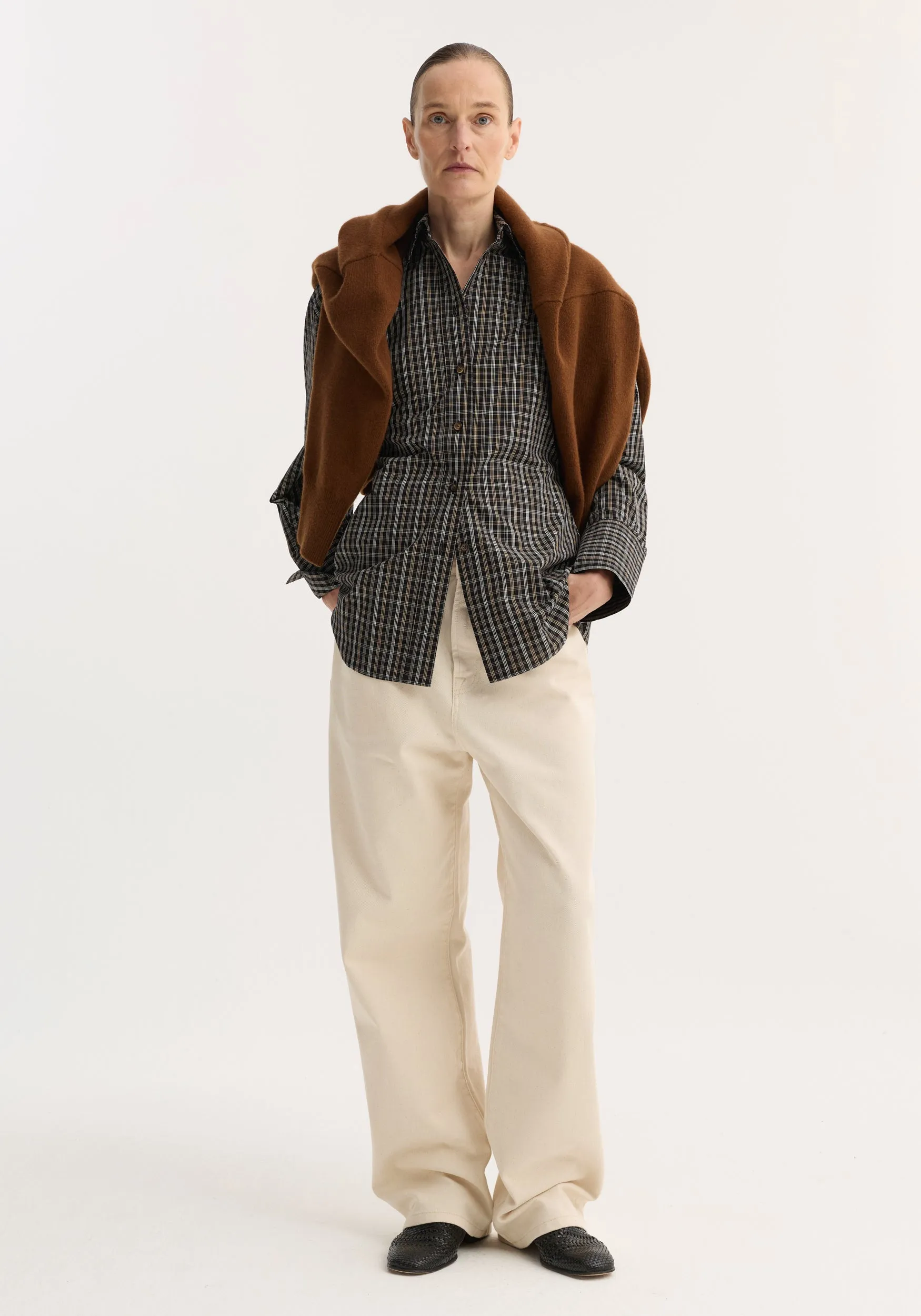 Checked shaped shirt | black / brown check sold by Rohe