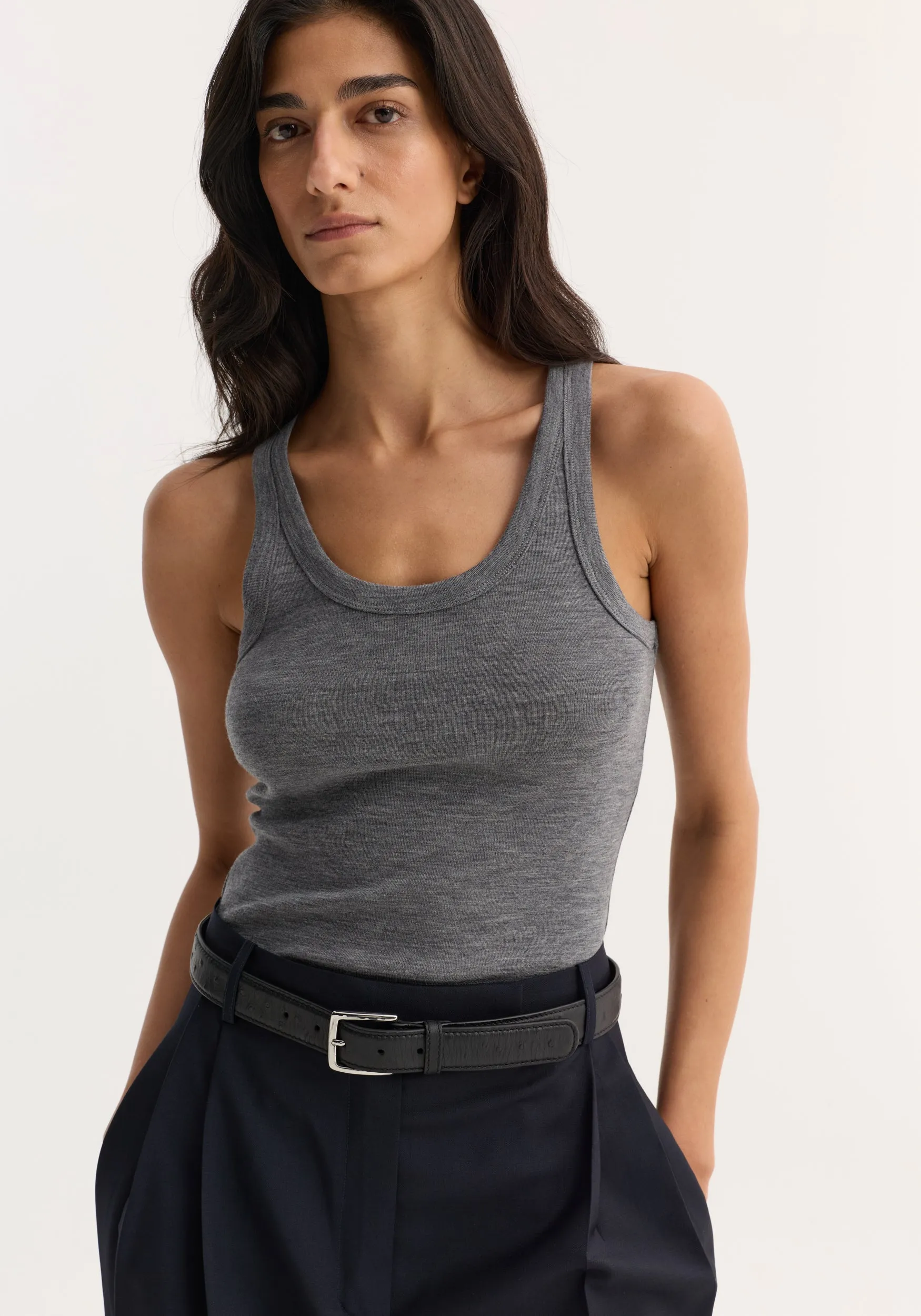 Merino scoop neck top | mid grey melange sold by Rohe product image thumbnail 3
