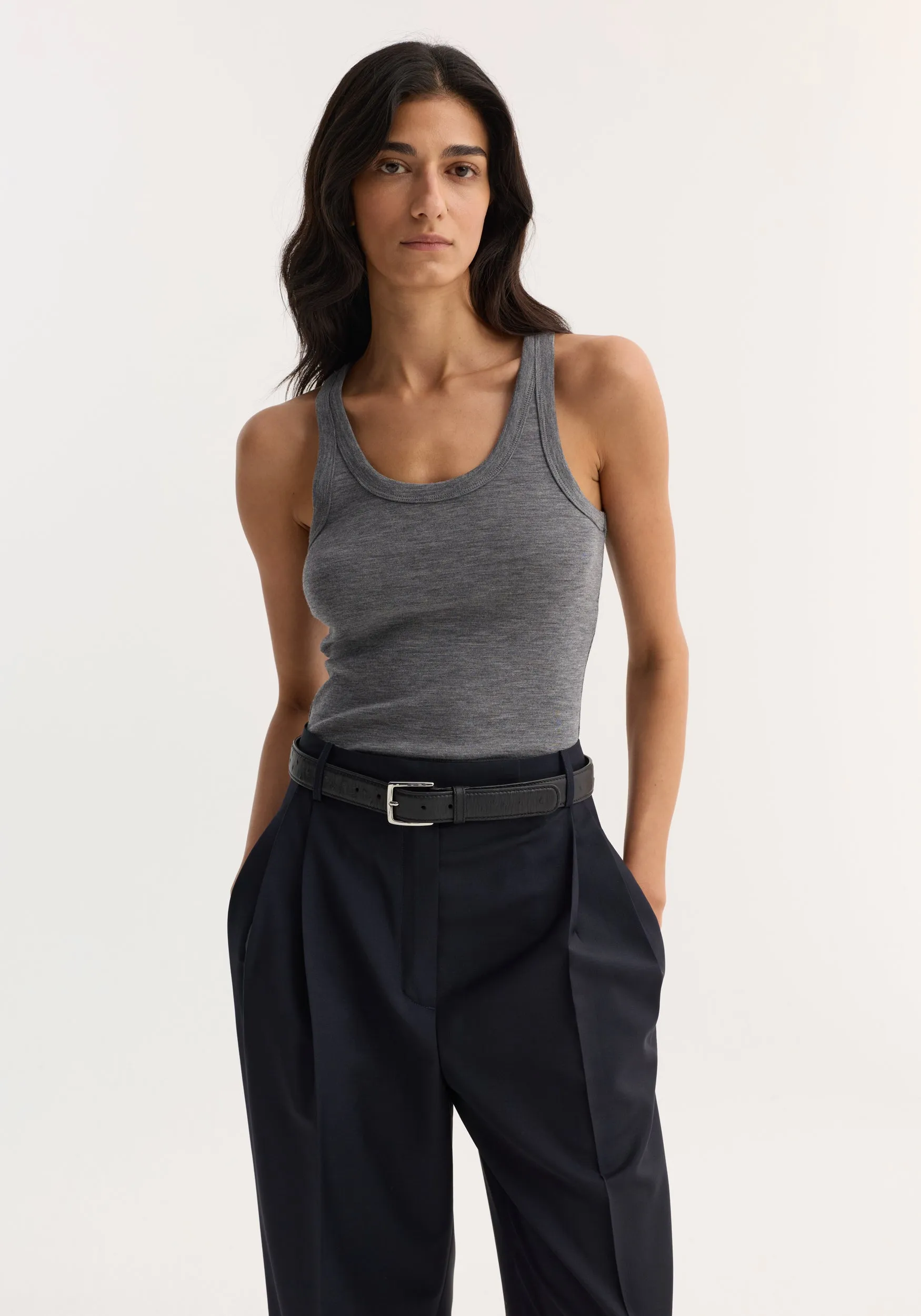 Merino scoop neck top | mid grey melange sold by Rohe product image thumbnail 4