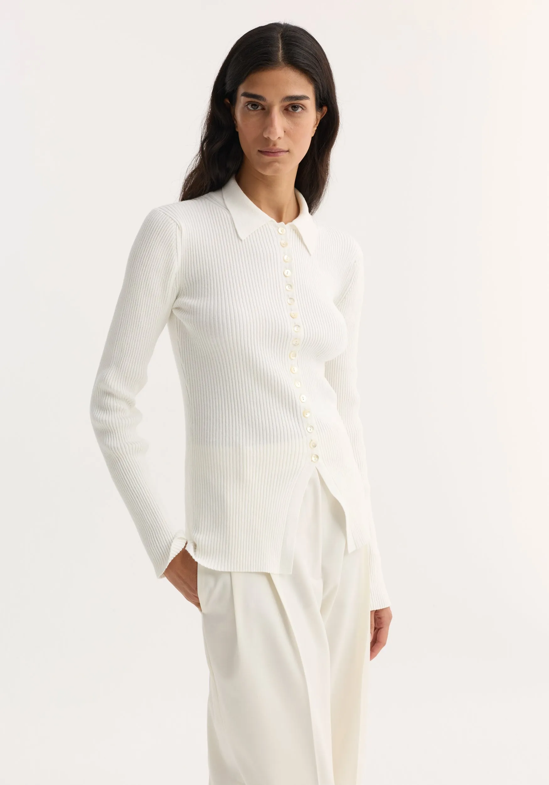 Elongated rib cardigan | off white sold by Rohe product image thumbnail 2