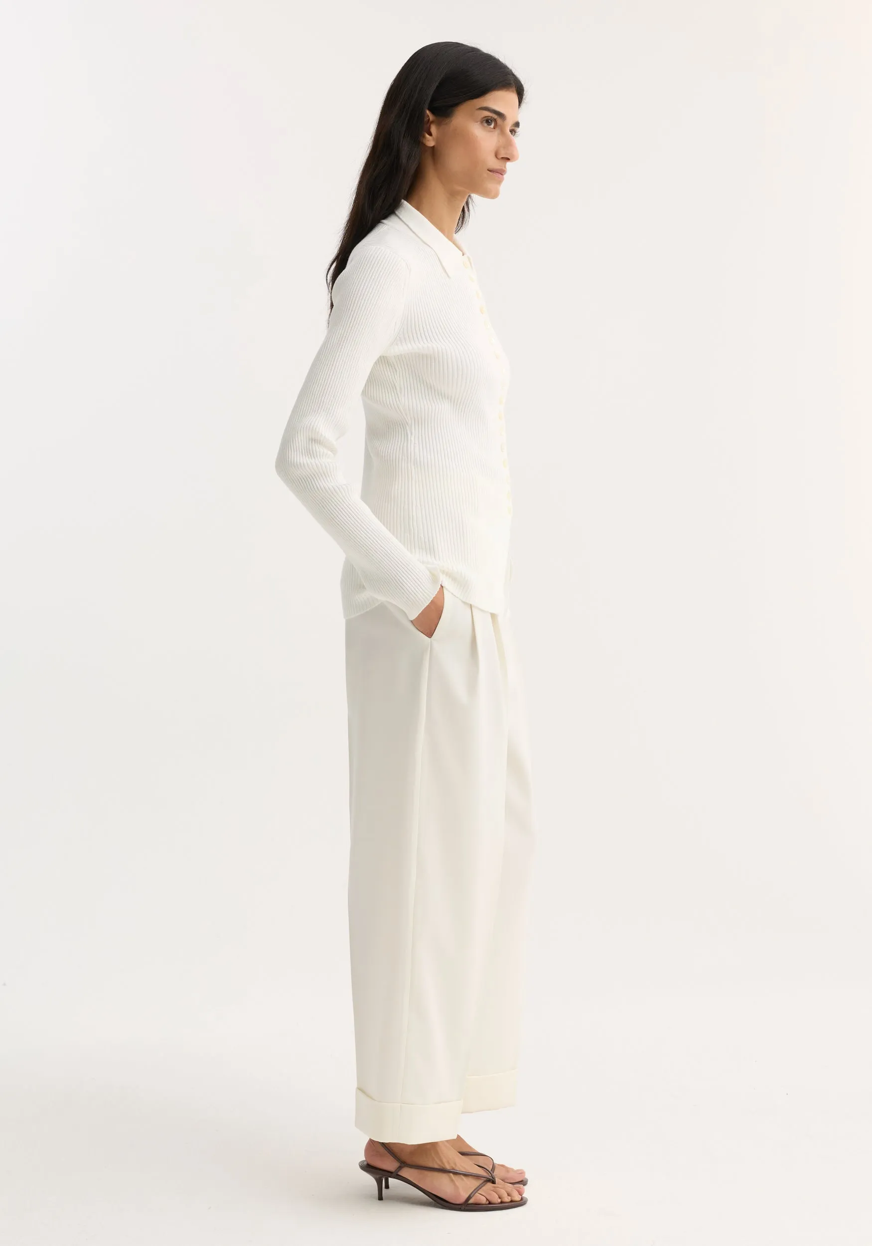 Elongated rib cardigan | off white sold by Rohe product image thumbnail 3