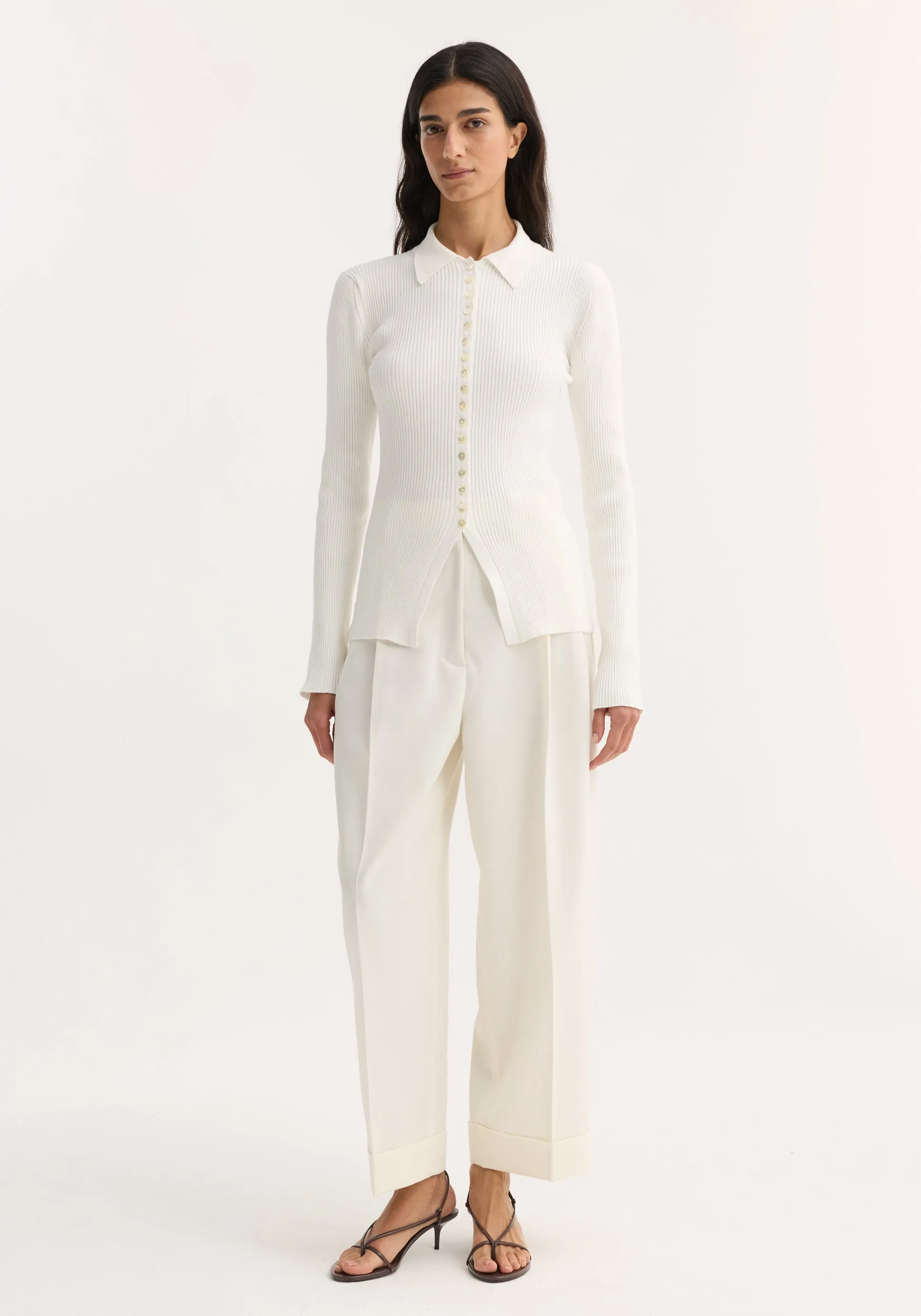 Elongated rib cardigan | off white sold by Rohe