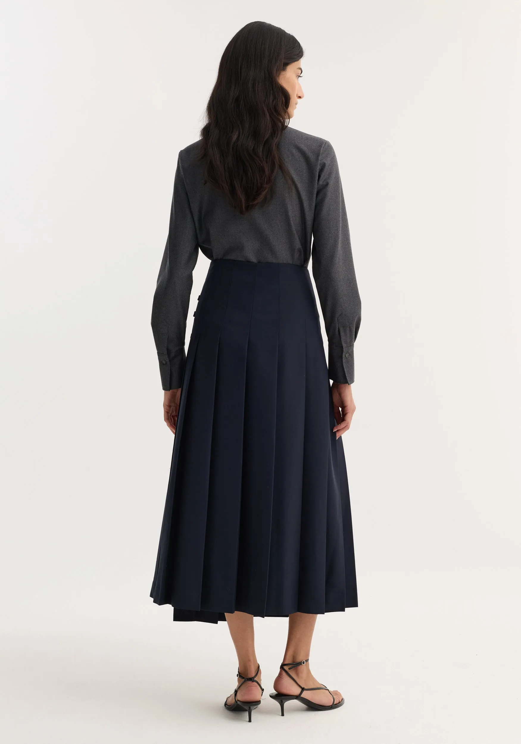 Pleated wool skirt with leather closures | navy sold by Rohe product image thumbnail 5