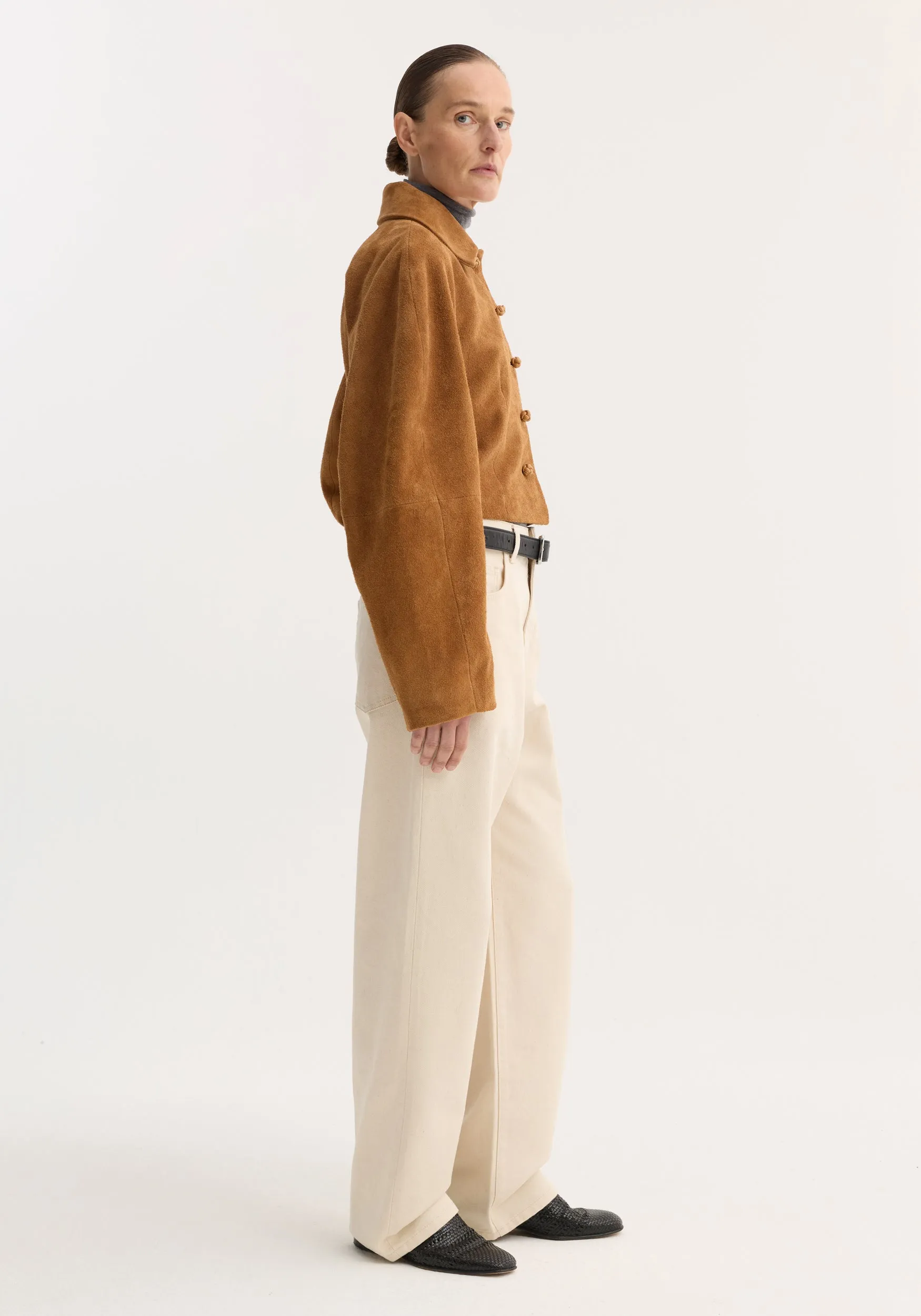 Rounded textured suede jacket | cognac sold by Rohe product image thumbnail 4