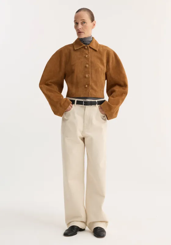 Rounded textured suede jacket | cognac sold by Rohe