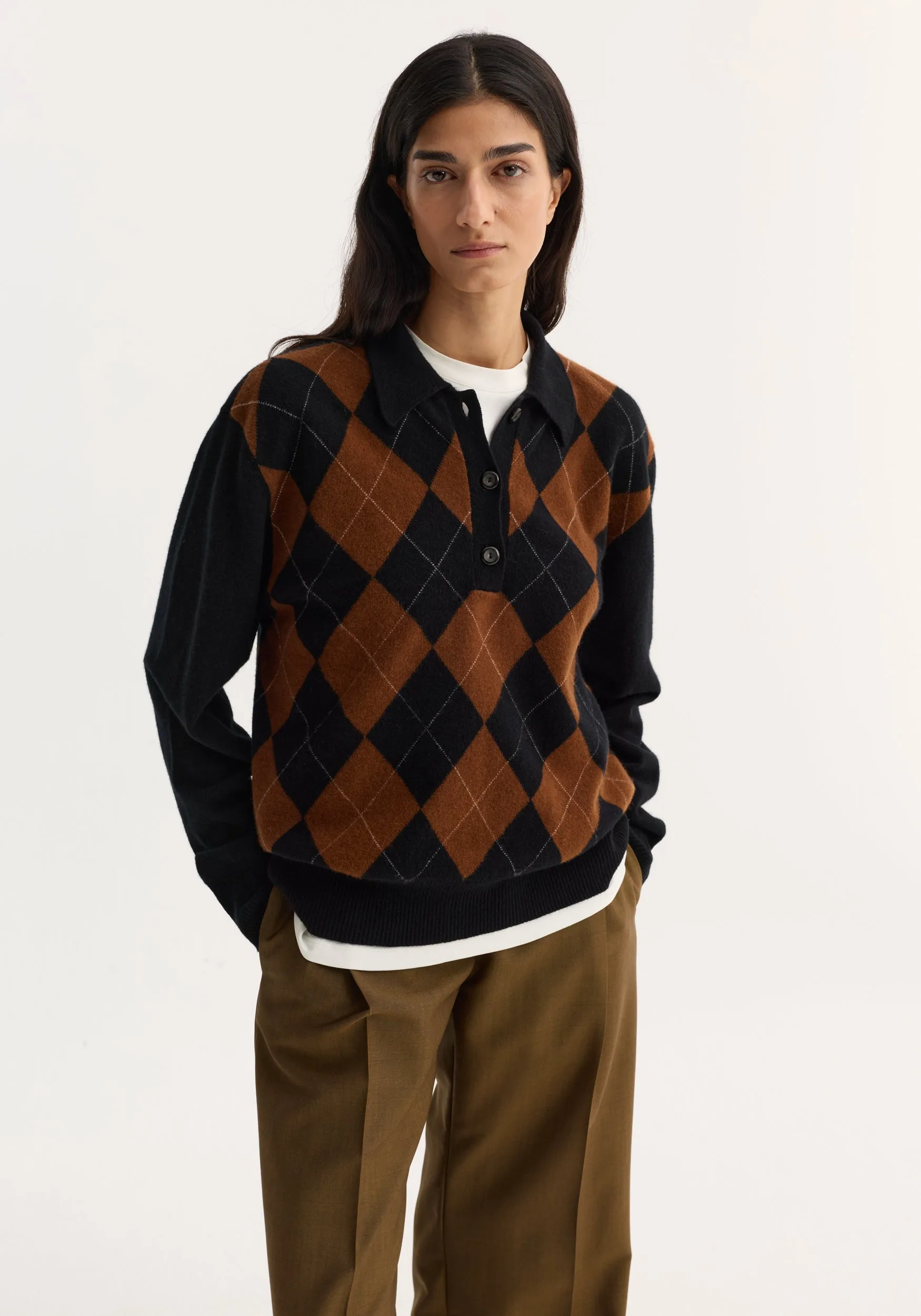 Compact knitted check polo | black rust check sold by Rohe product image thumbnail 2