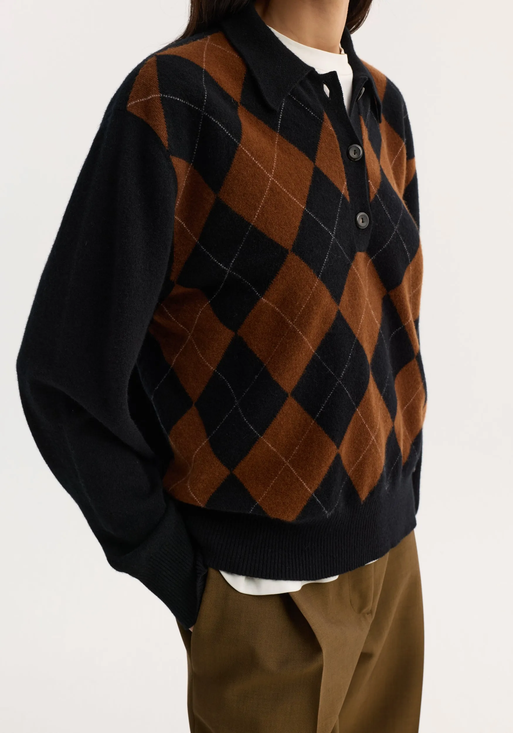 Compact knitted check polo | black rust check sold by Rohe product image thumbnail 3