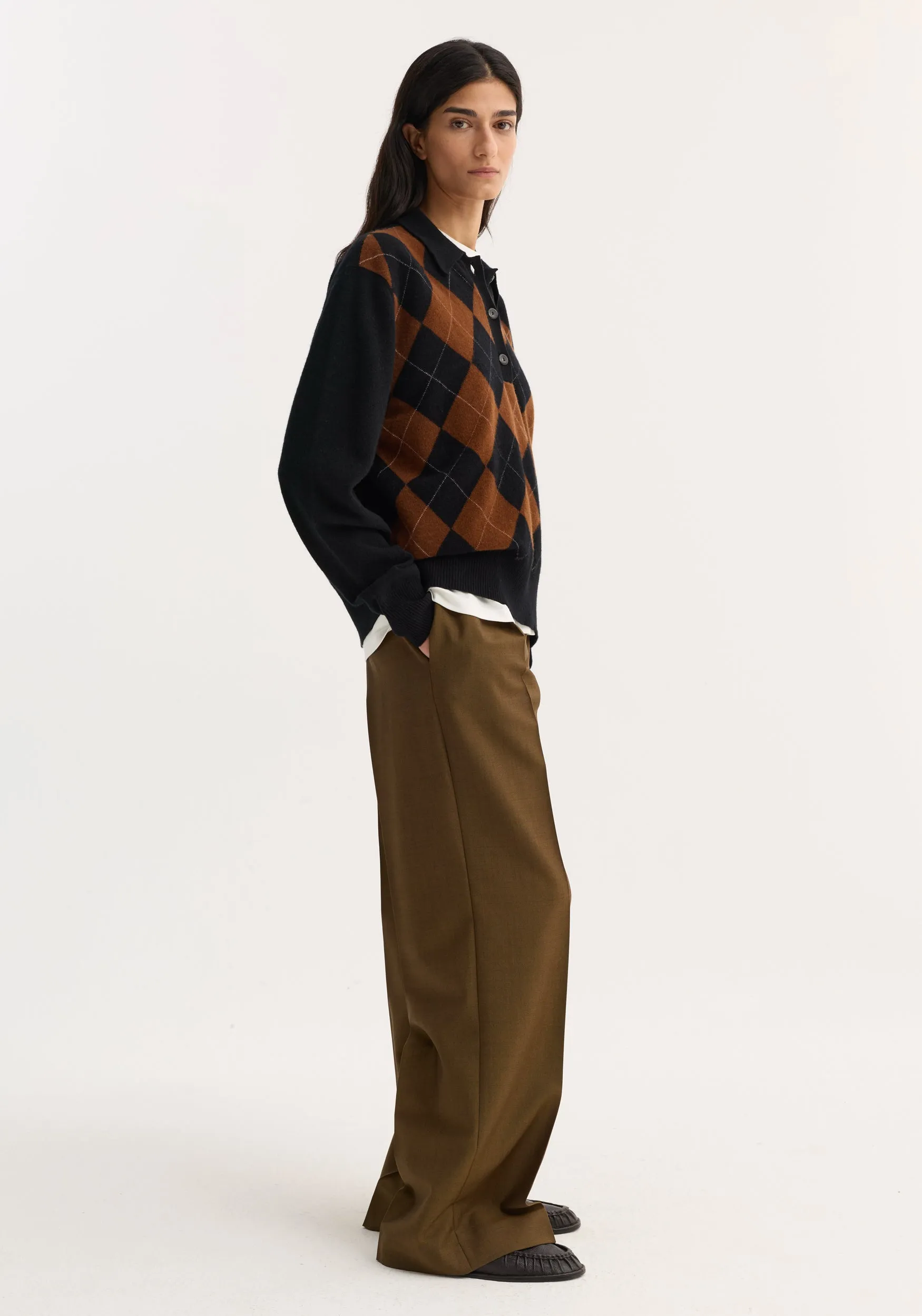 Compact knitted check polo | black rust check sold by Rohe product image thumbnail 4