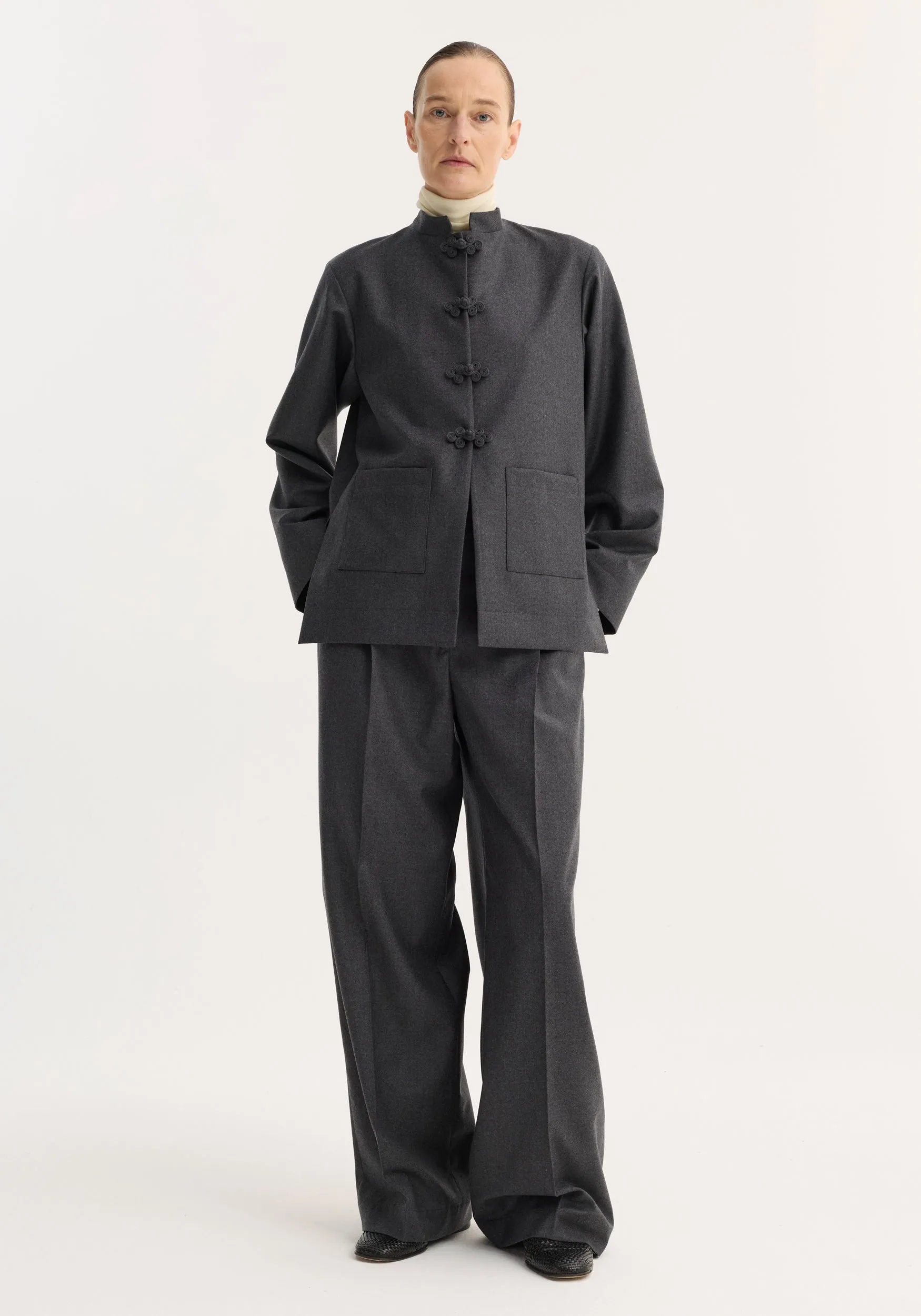 Pankou closure jacket | dark grey melange sold by Rohe