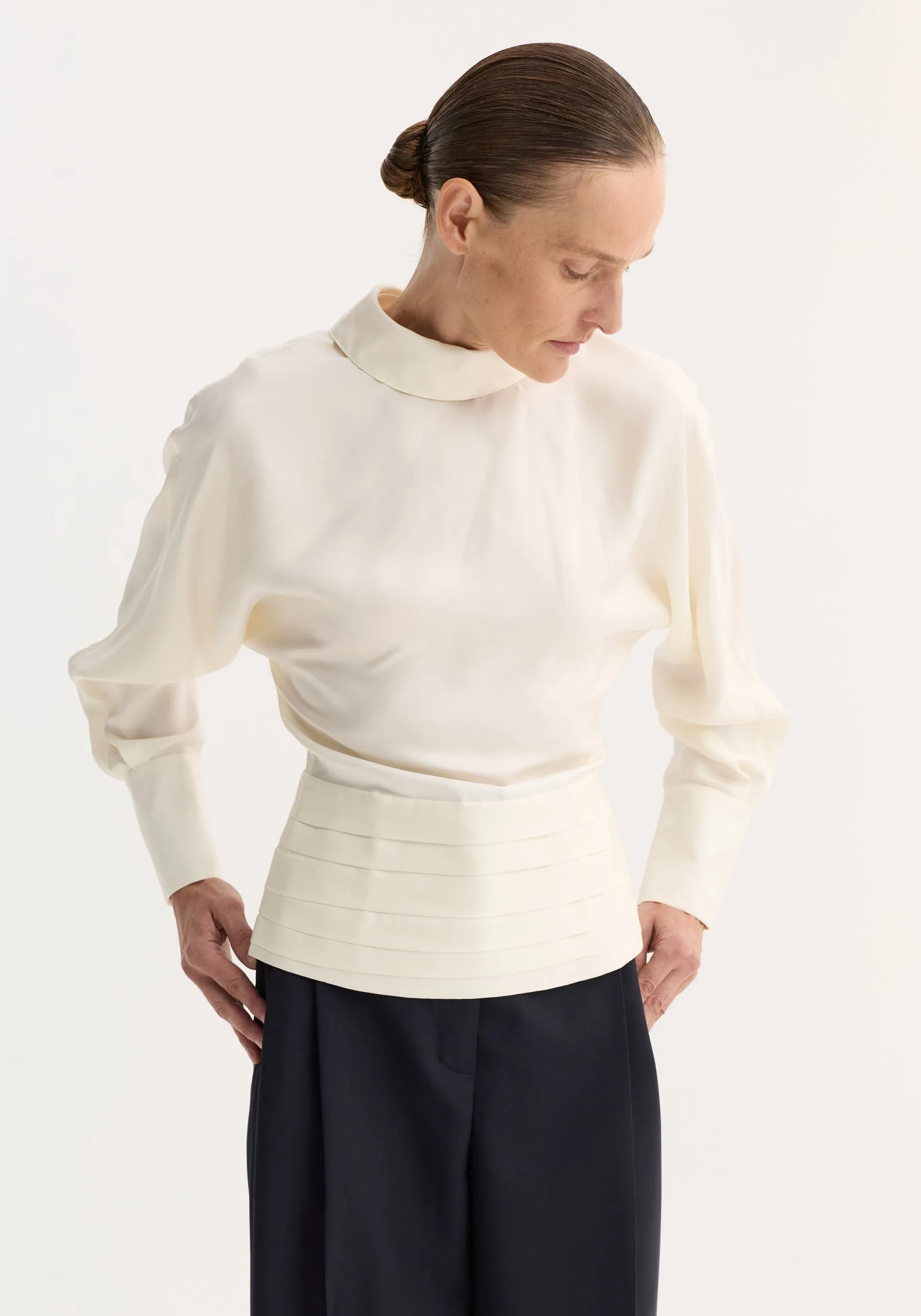 Tuxedo silk top | cream sold by Rohe product image thumbnail 2