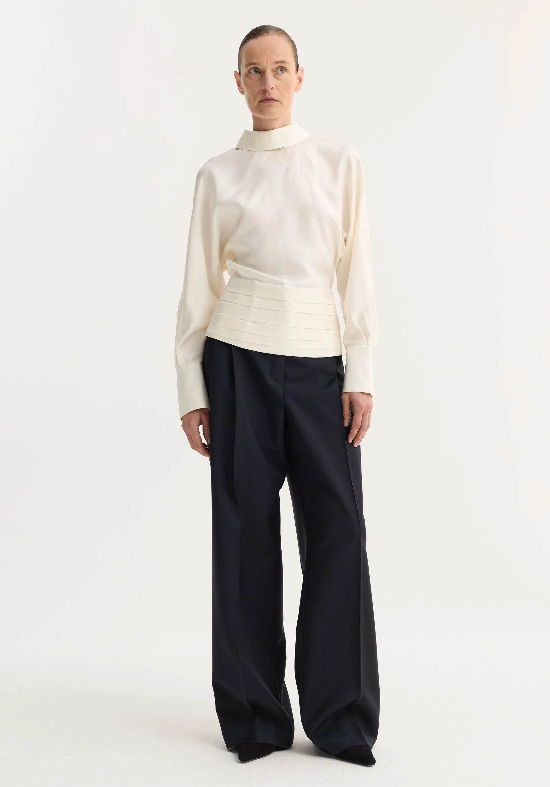 Tuxedo silk top | cream sold by Rohe