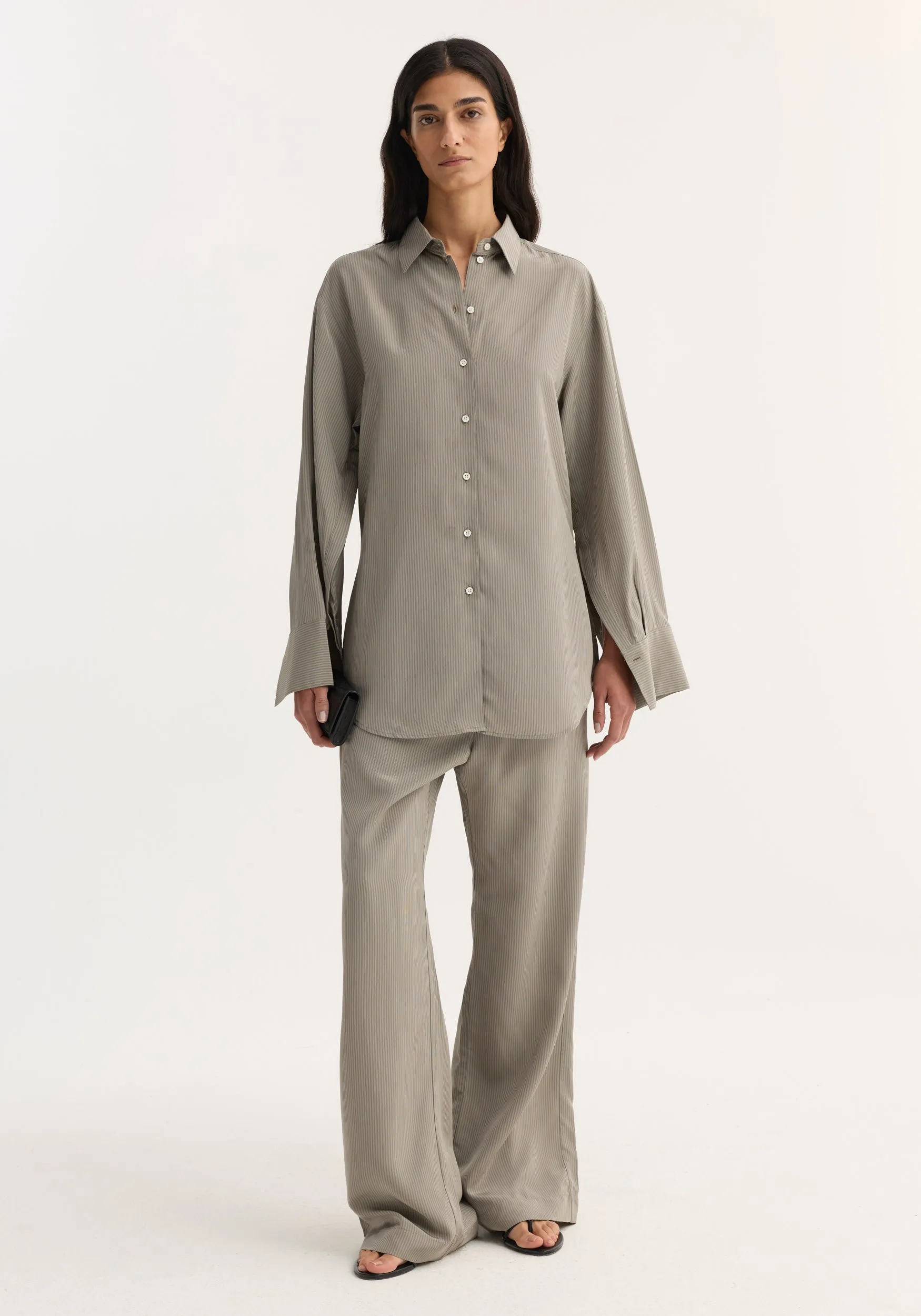 Relaxed shaped shirt | light grey stripe sold by Rohe