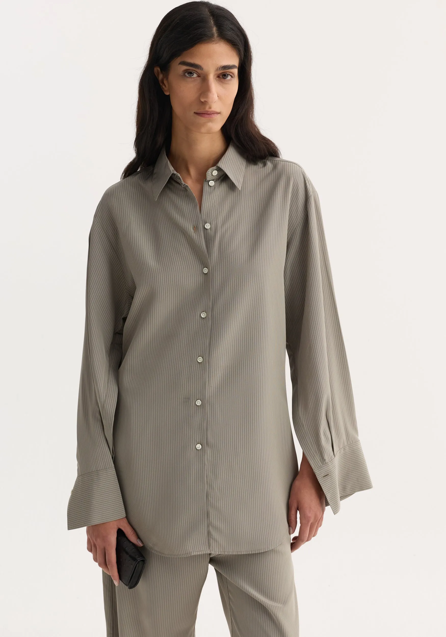 Relaxed shaped shirt | light grey stripe sold by Rohe product image thumbnail 2