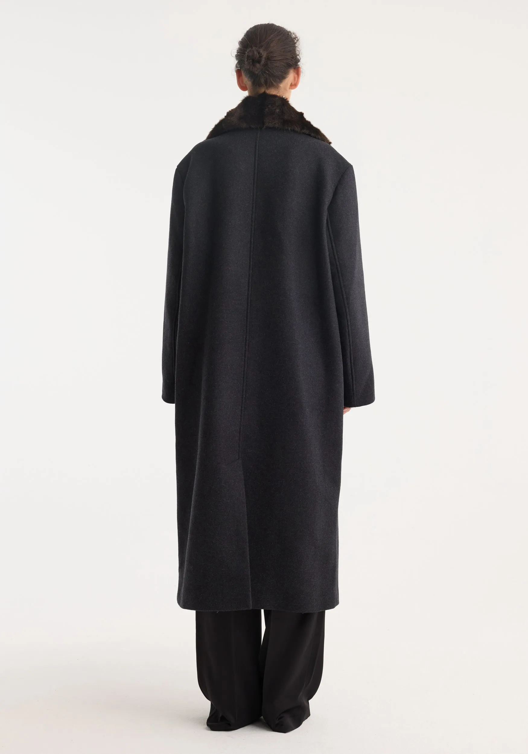 Double-breasted coat with faux fur collar | anthracite melange sold by Rohe product image thumbnail 5