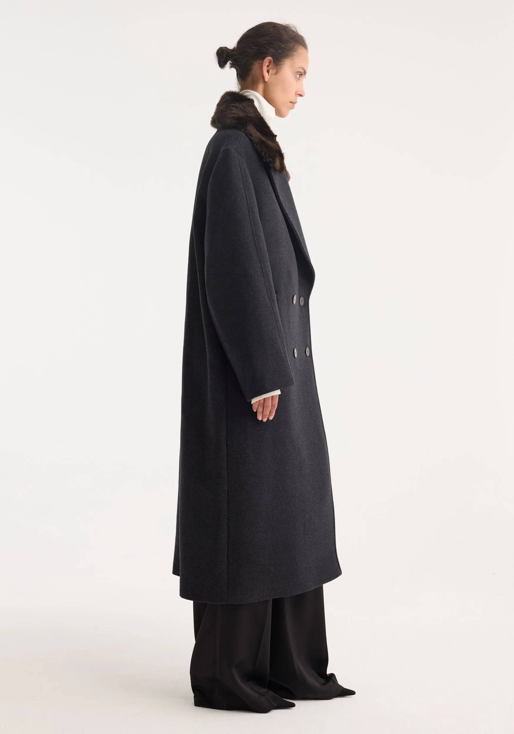 Double-breasted coat with faux fur collar | anthracite melange sold by Rohe product image thumbnail 4