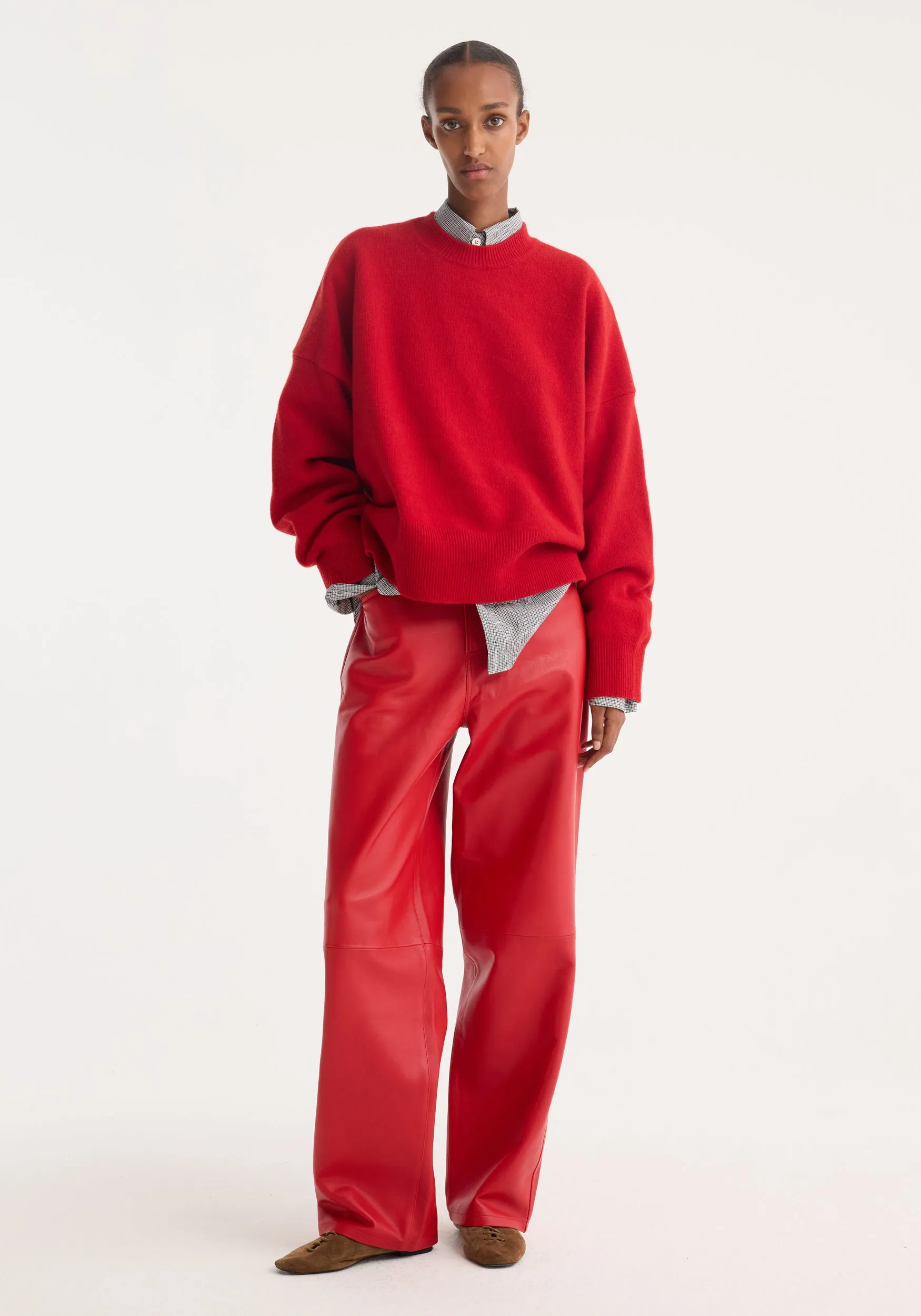 Baggy leather trousers | rosso sold by Rohe