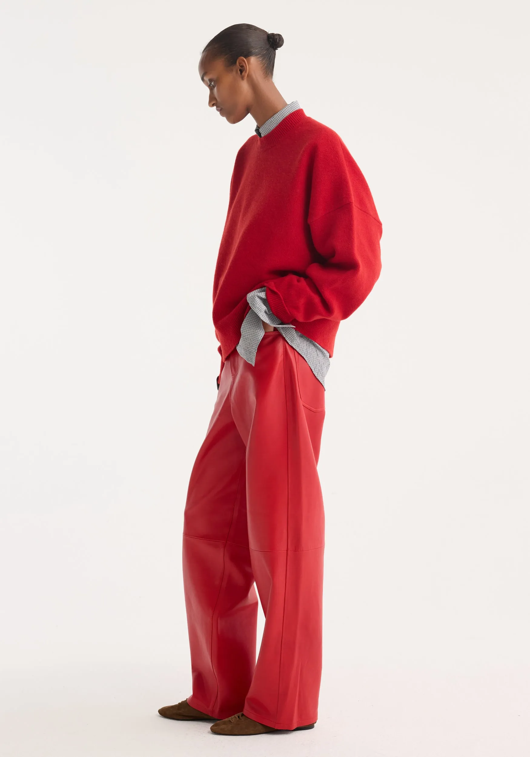 Baggy leather trousers | rosso sold by Rohe product image thumbnail 2