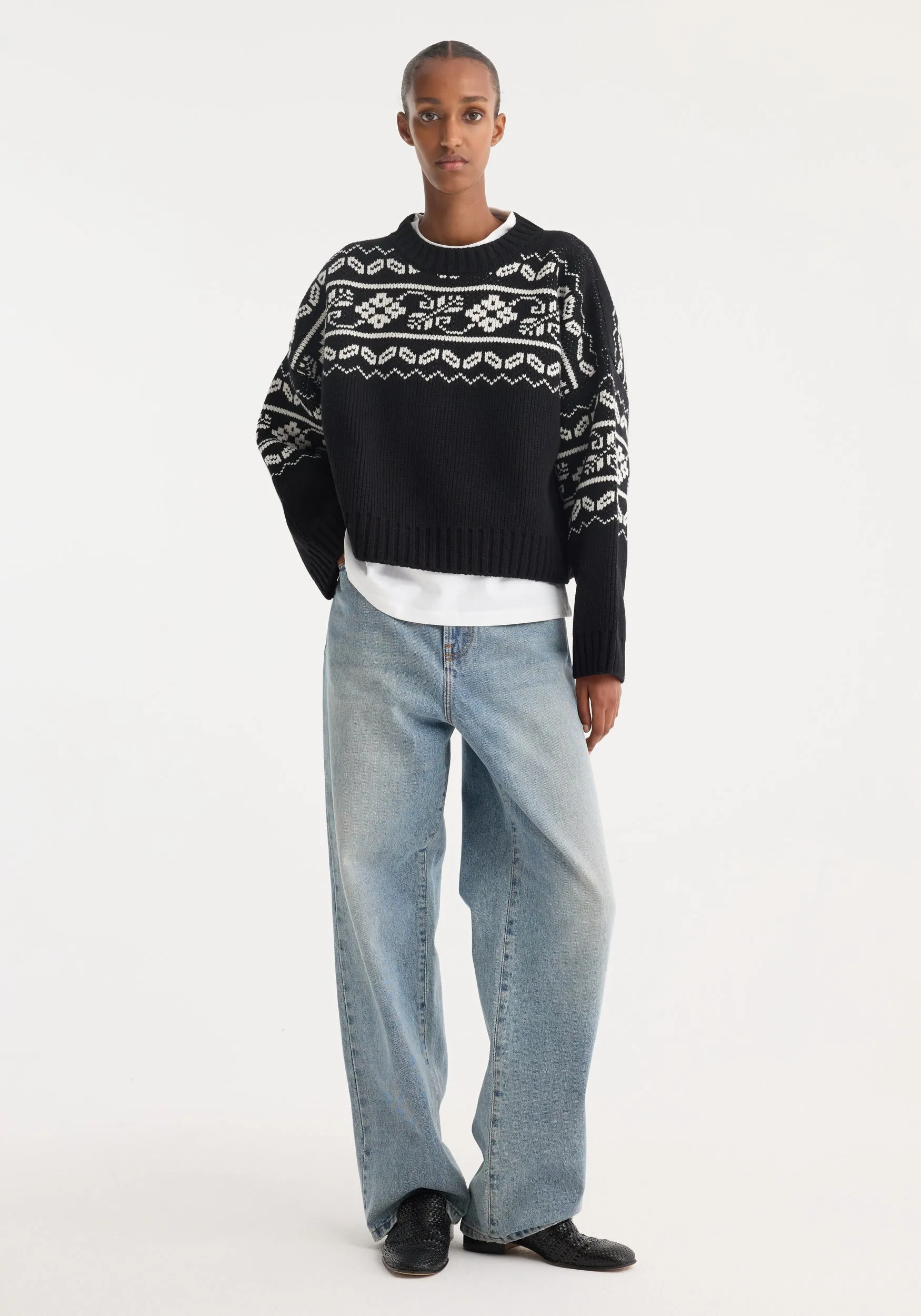 Fair-isle knitted jumper | black sold by Rohe