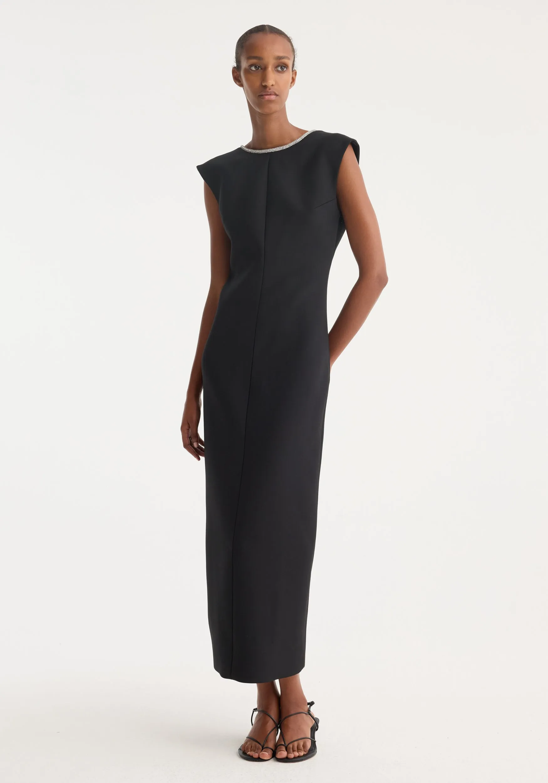 Open back appliqué dress | black sold by Rohe