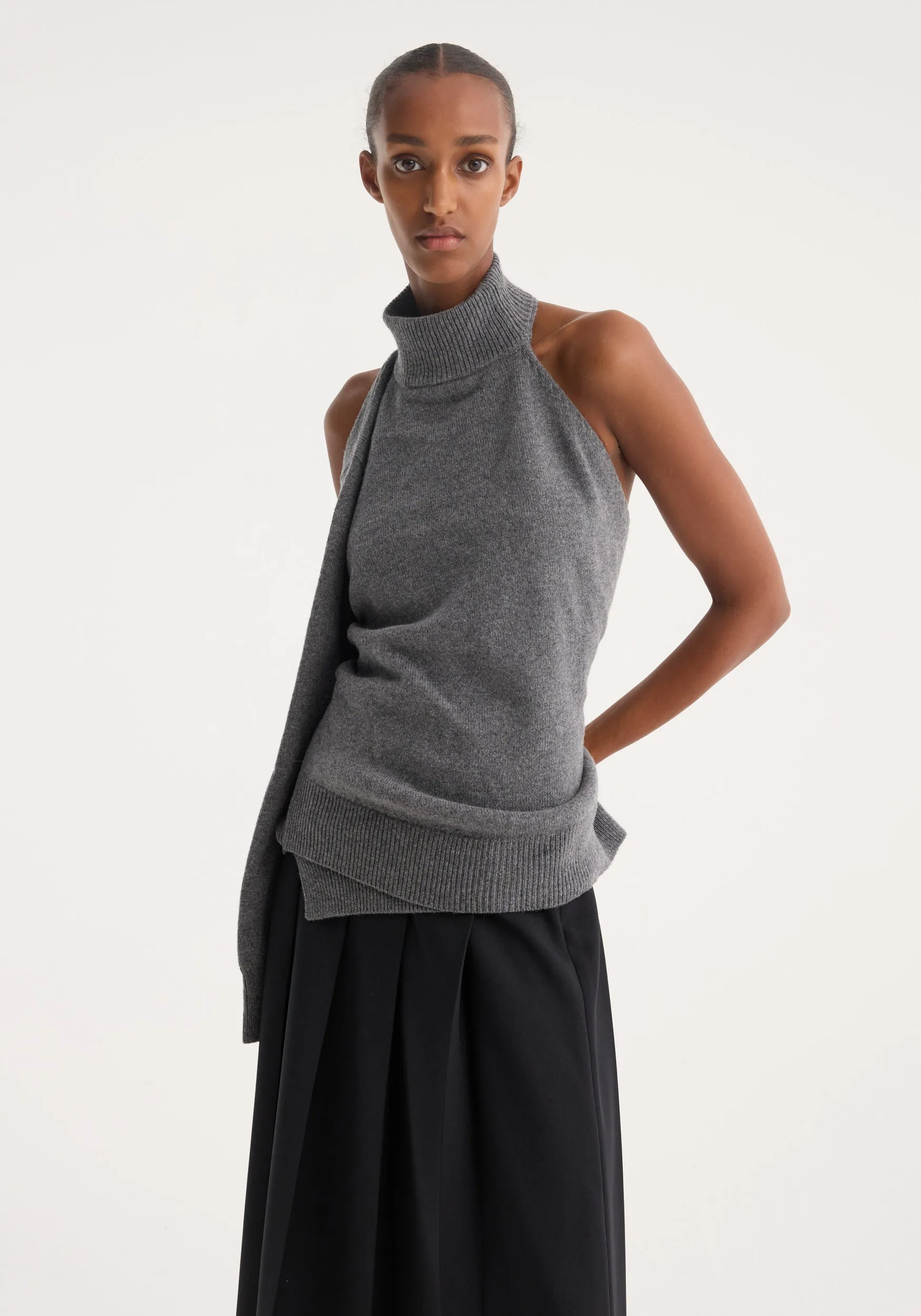 Single sleeve halter top | mid grey melange sold by Rohe product image thumbnail 2