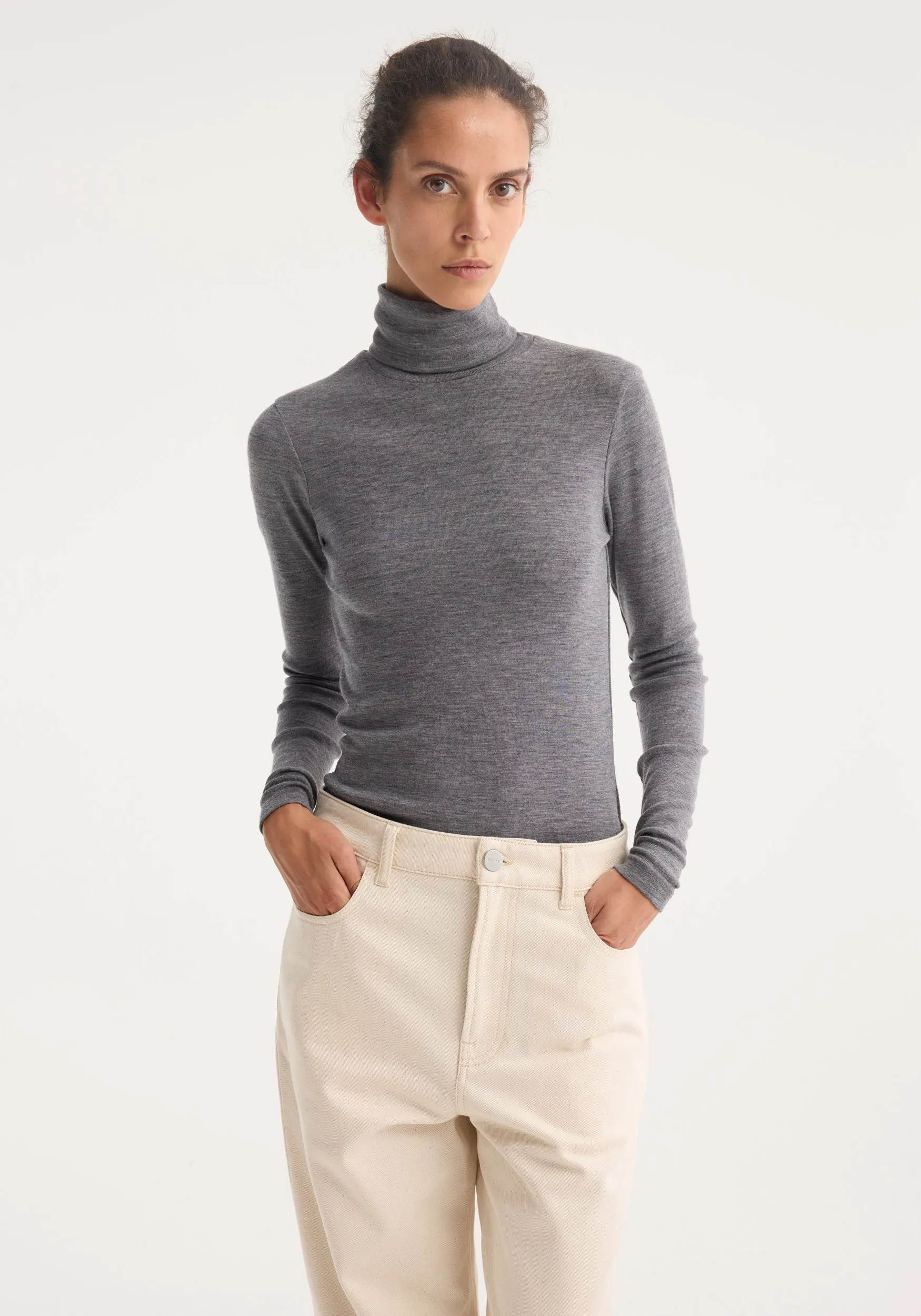 Fine merino turtleneck | mid grey melange sold by Rohe product image thumbnail 4