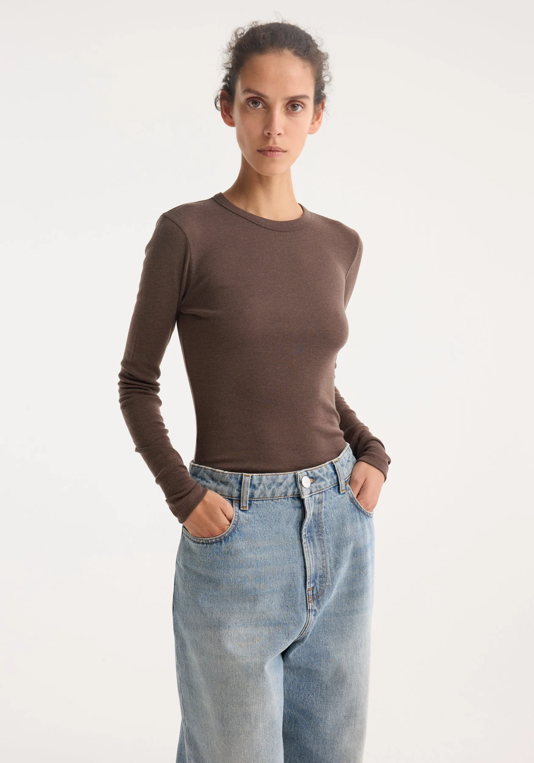 Fine merino long sleeve | brown melange sold by Rohe product image thumbnail 2