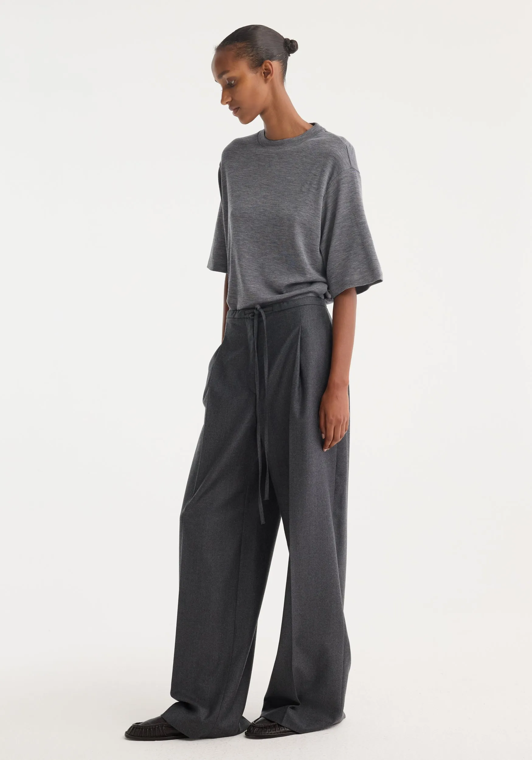 Relaxed soft wool trousers | dark grey melange sold by Rohe product image thumbnail 2