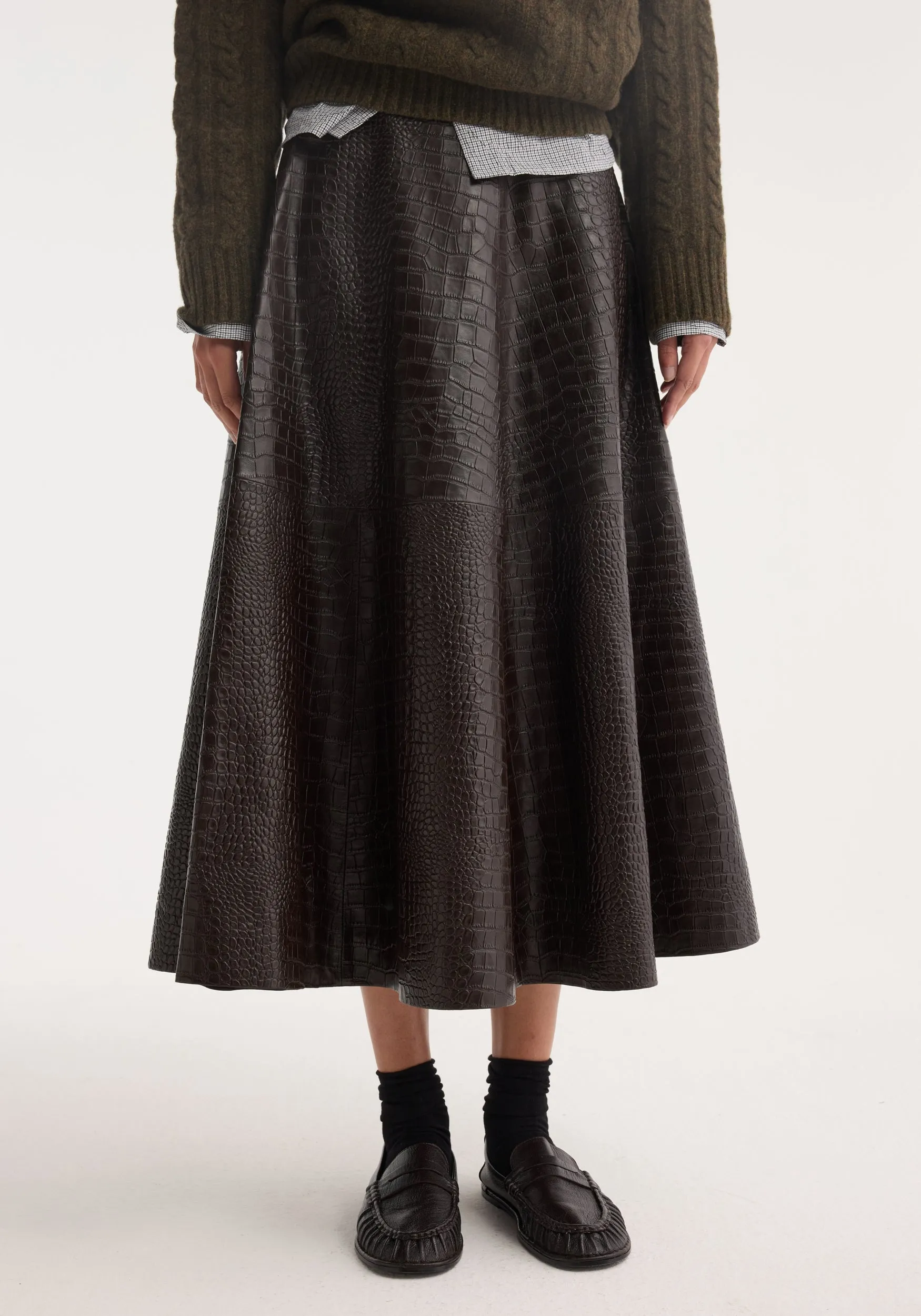 A-line croco skirt | mahogany sold by Rohe product image thumbnail 3