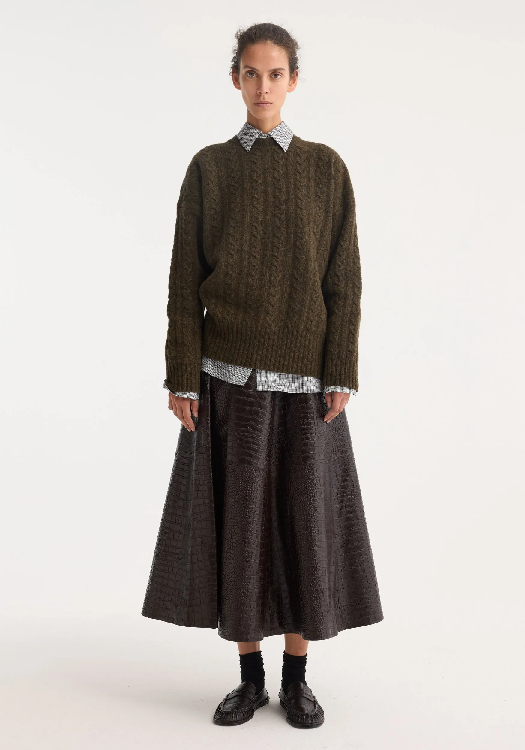 A-line croco skirt | mahogany sold by Rohe