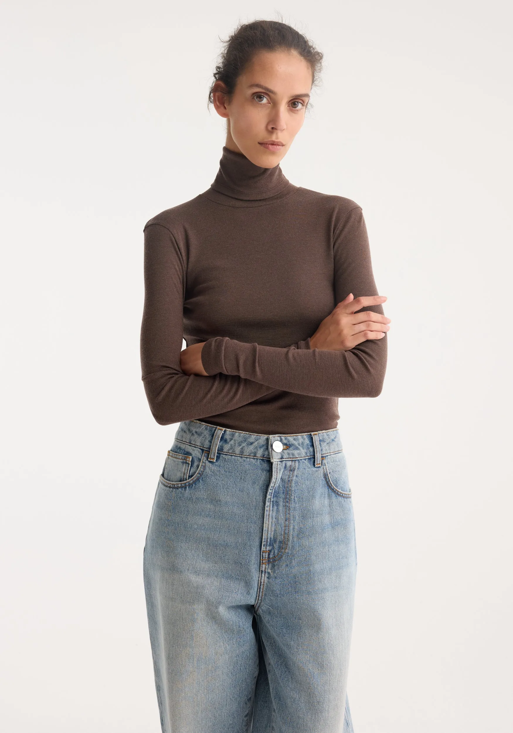 Fine merino turtleneck | brown melange sold by Rohe product image thumbnail 3