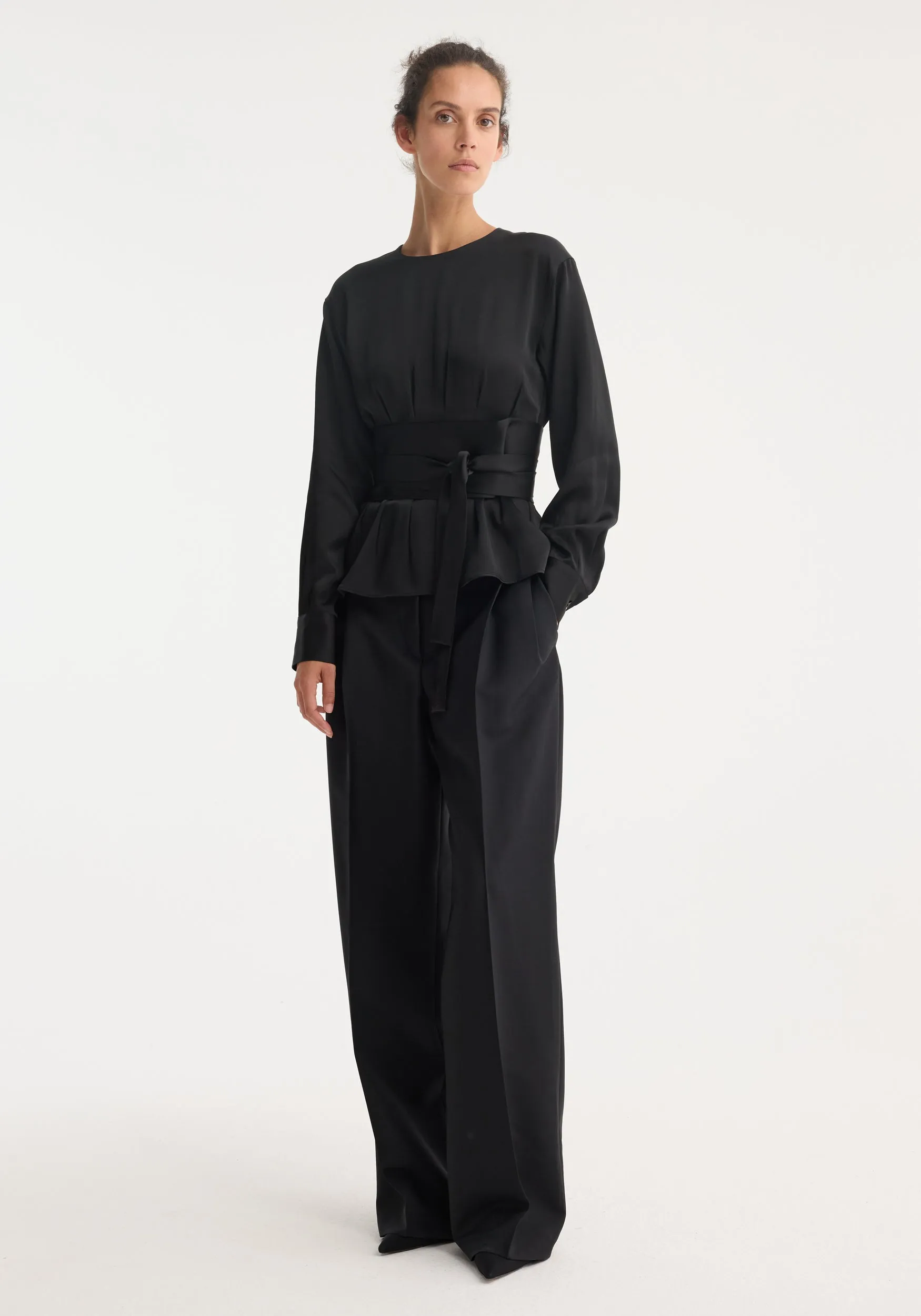 Kimono satin top | black sold by Rohe