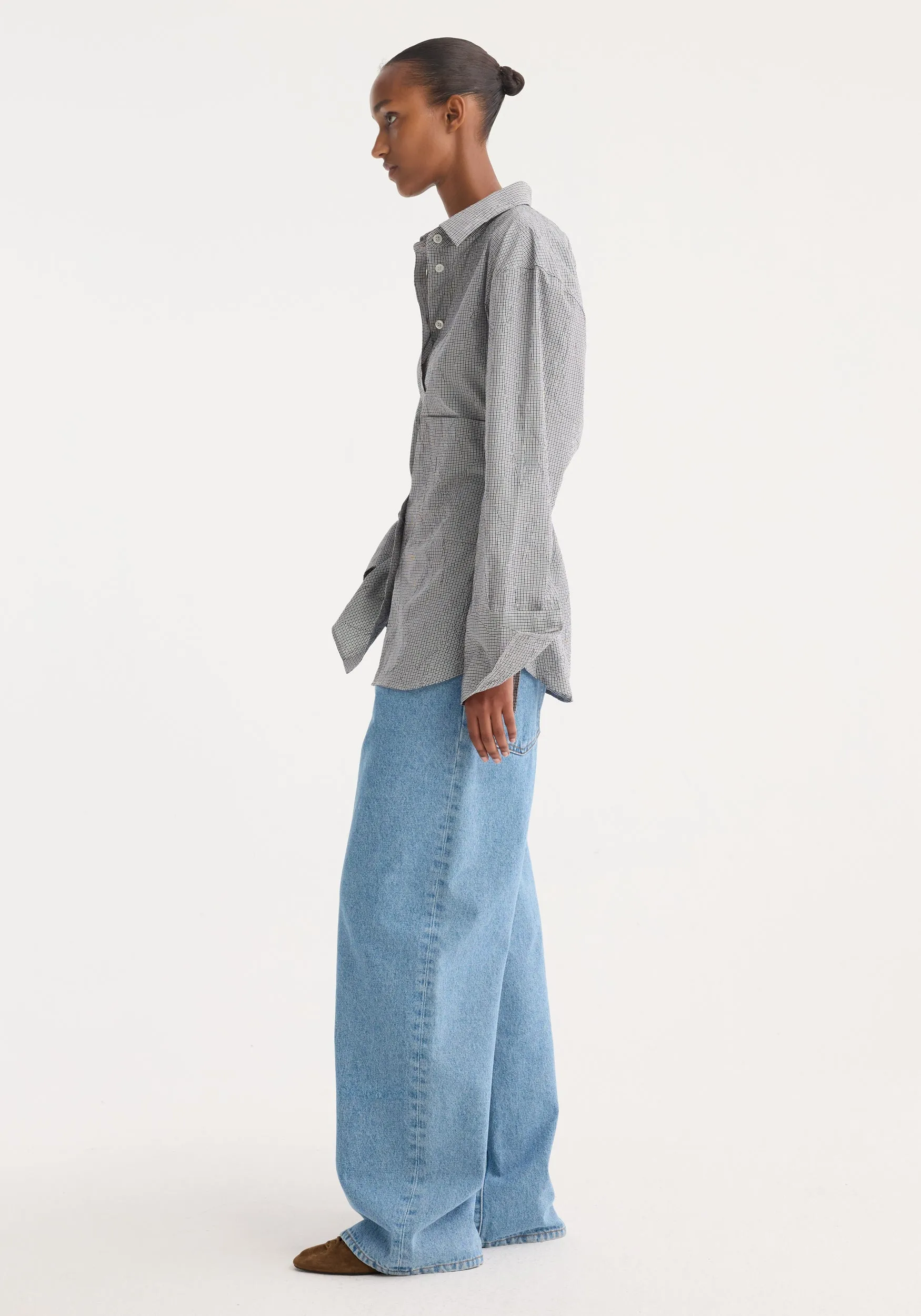 Crushed checked shaped shirt | mini grey check sold by Rohe product image thumbnail 3