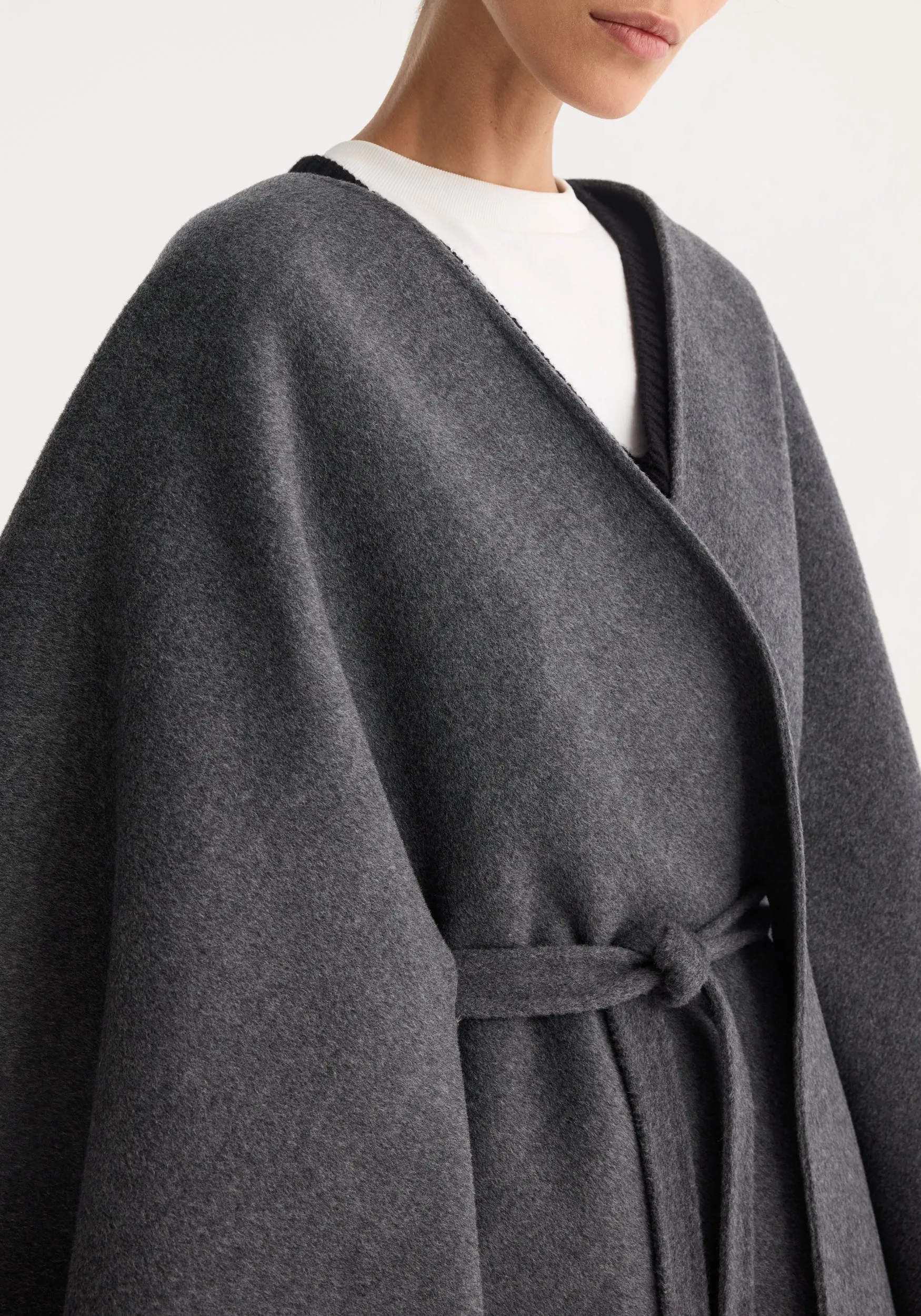 Double-faced belted poncho | mid grey melange sold by Rohe product image thumbnail 2