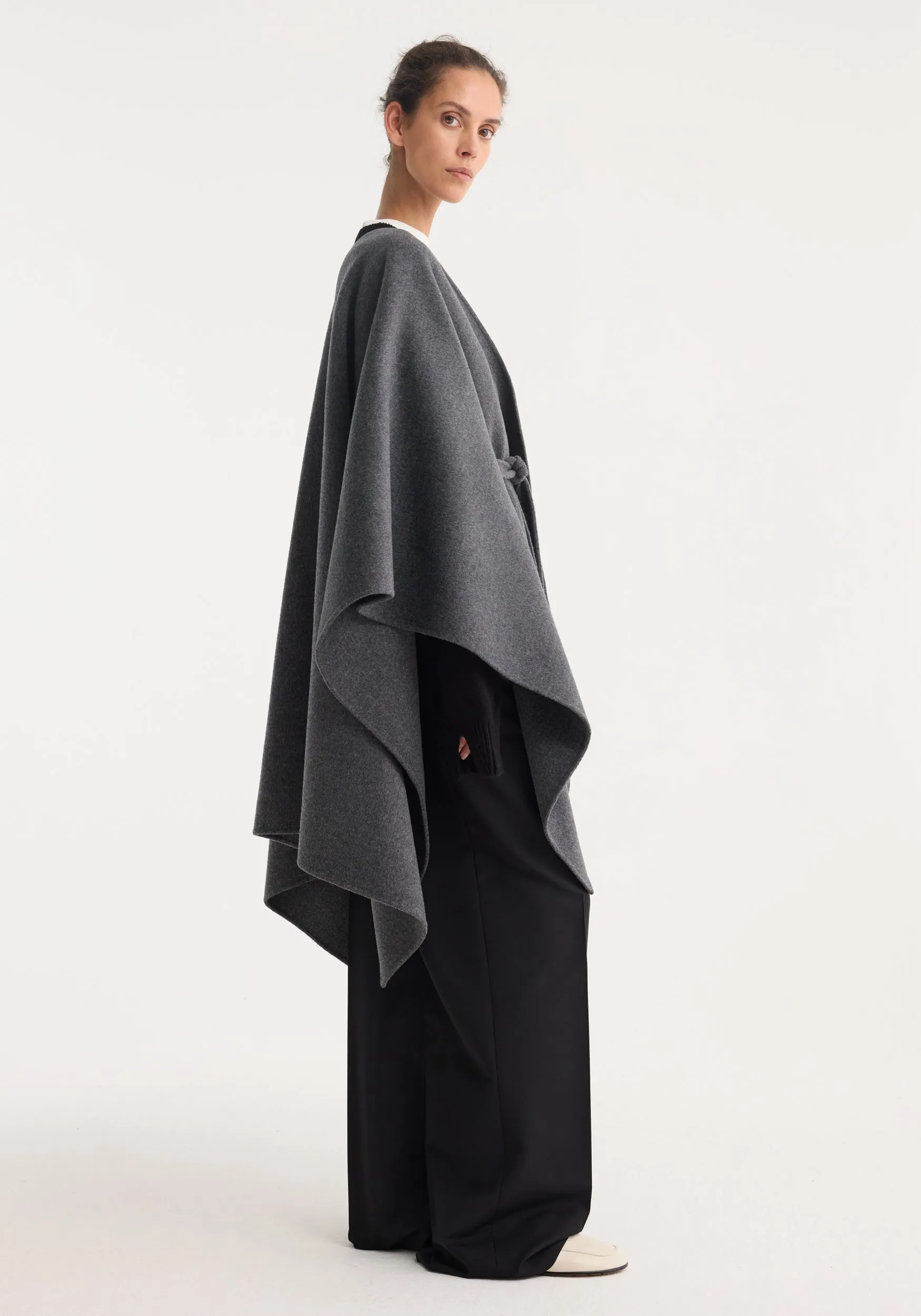 Double-faced belted poncho | mid grey melange sold by Rohe product image thumbnail 4