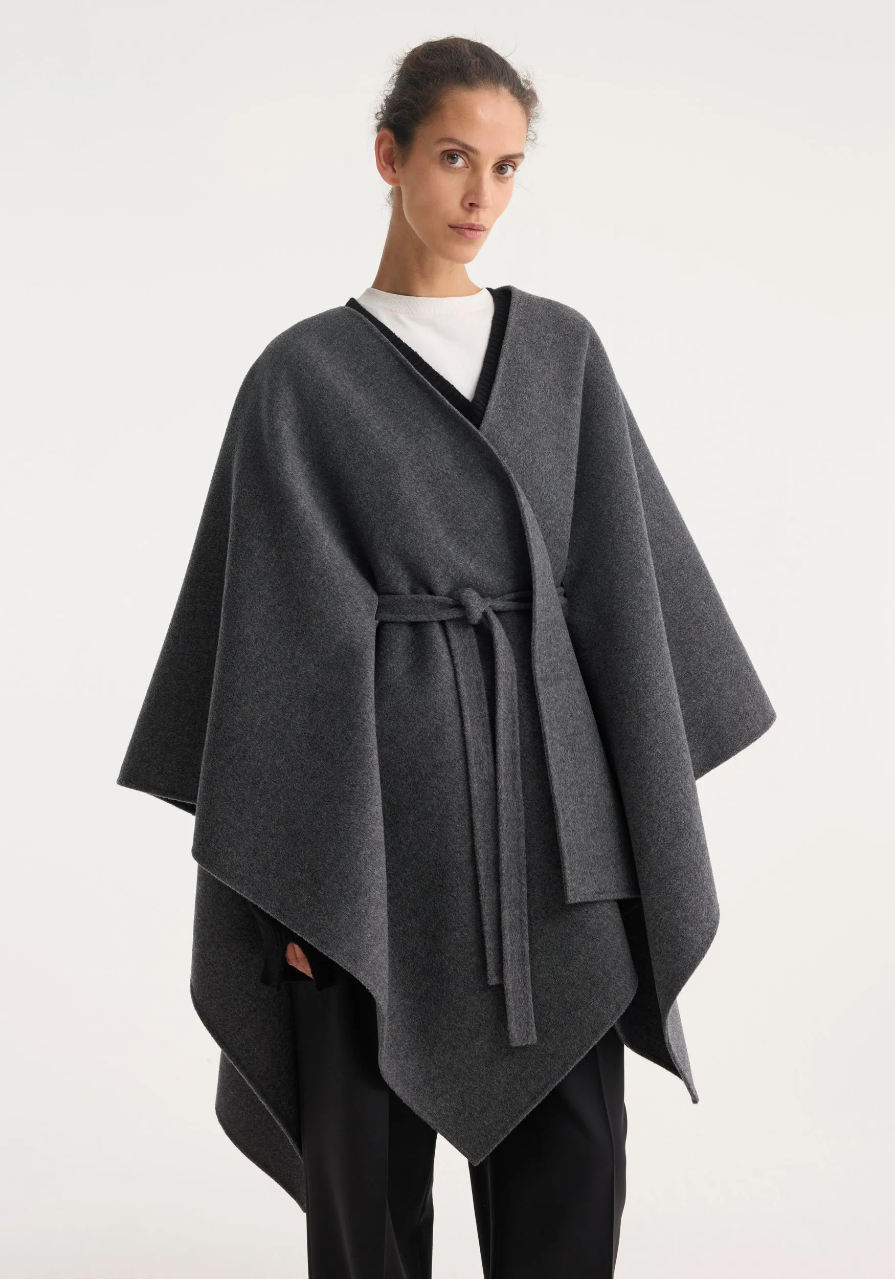 Double-faced belted poncho | mid grey melange sold by Rohe product image thumbnail 3