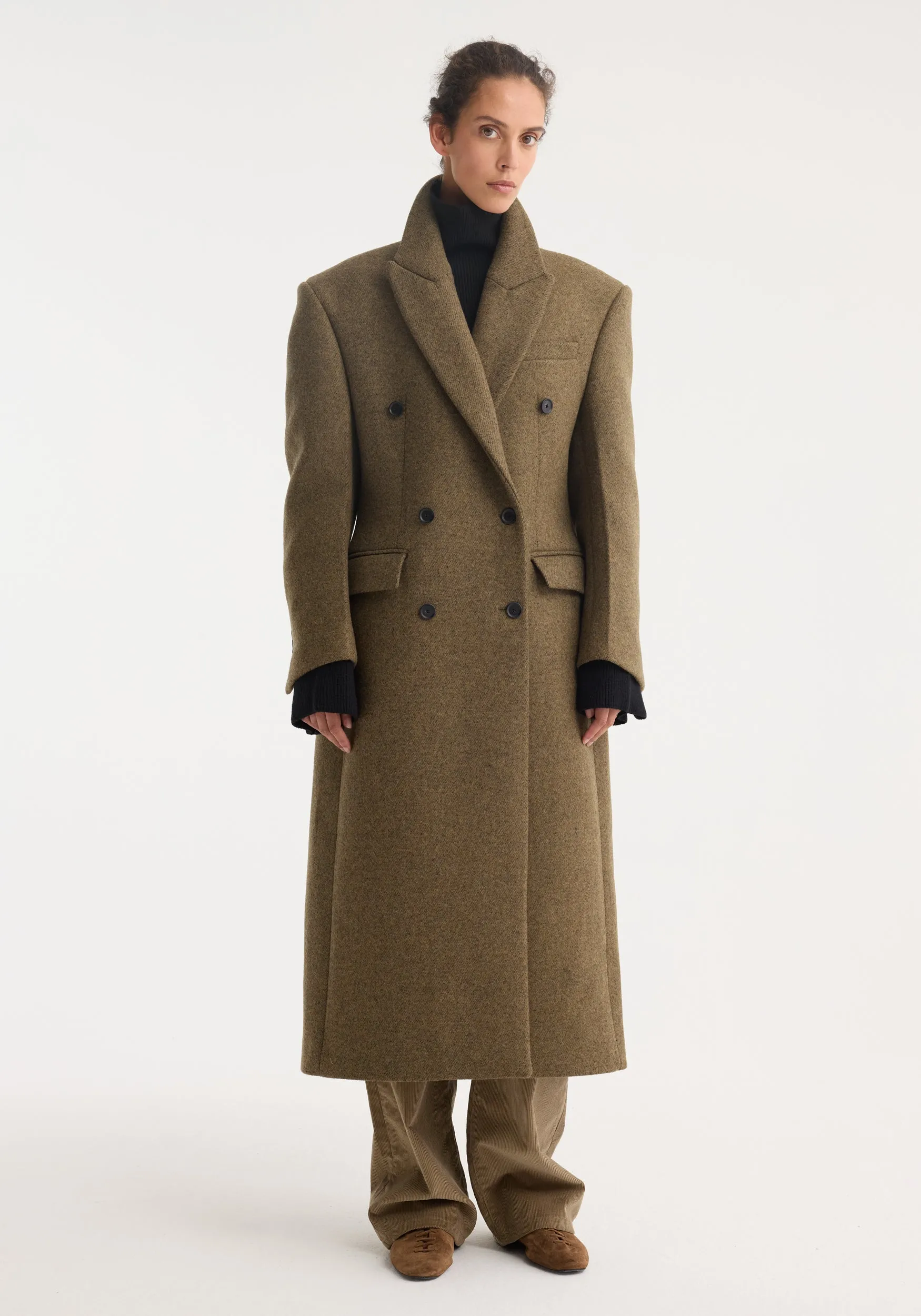 Hourglass wool coat | forest melange sold by Rohe