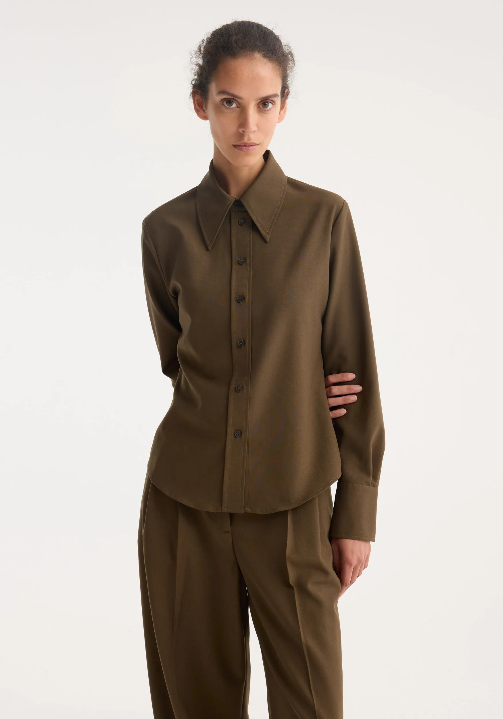 Fitted wool shirt | forest sold by Rohe product image thumbnail 2