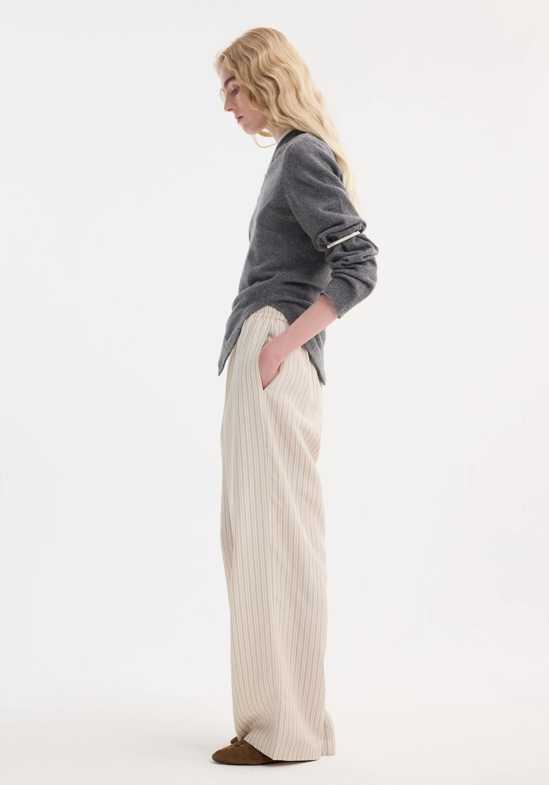 Wide leg silk trousers | classic stripe sold by Rohe product image thumbnail 3