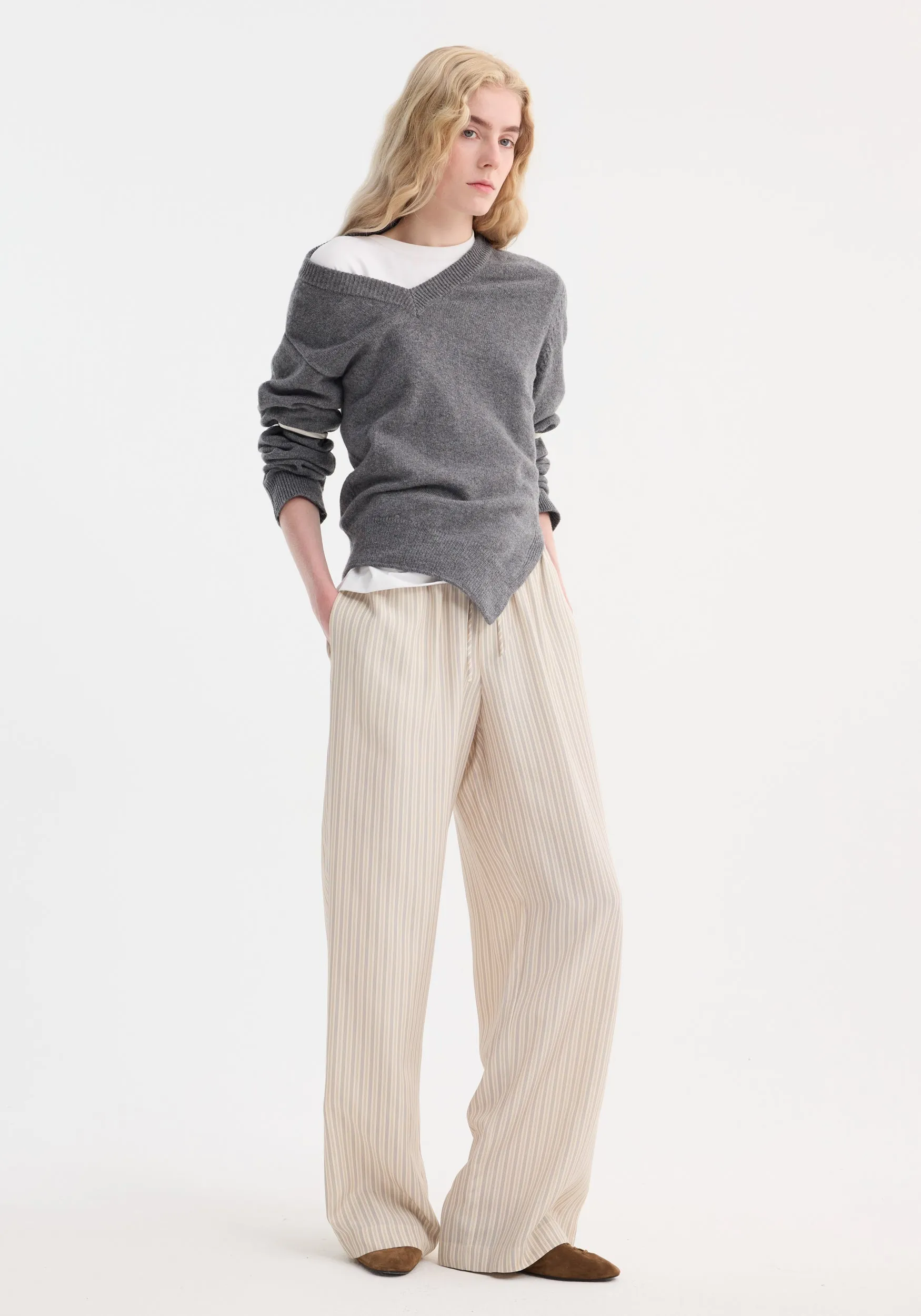 Wide leg silk trousers | classic stripe sold by Rohe product image thumbnail 2