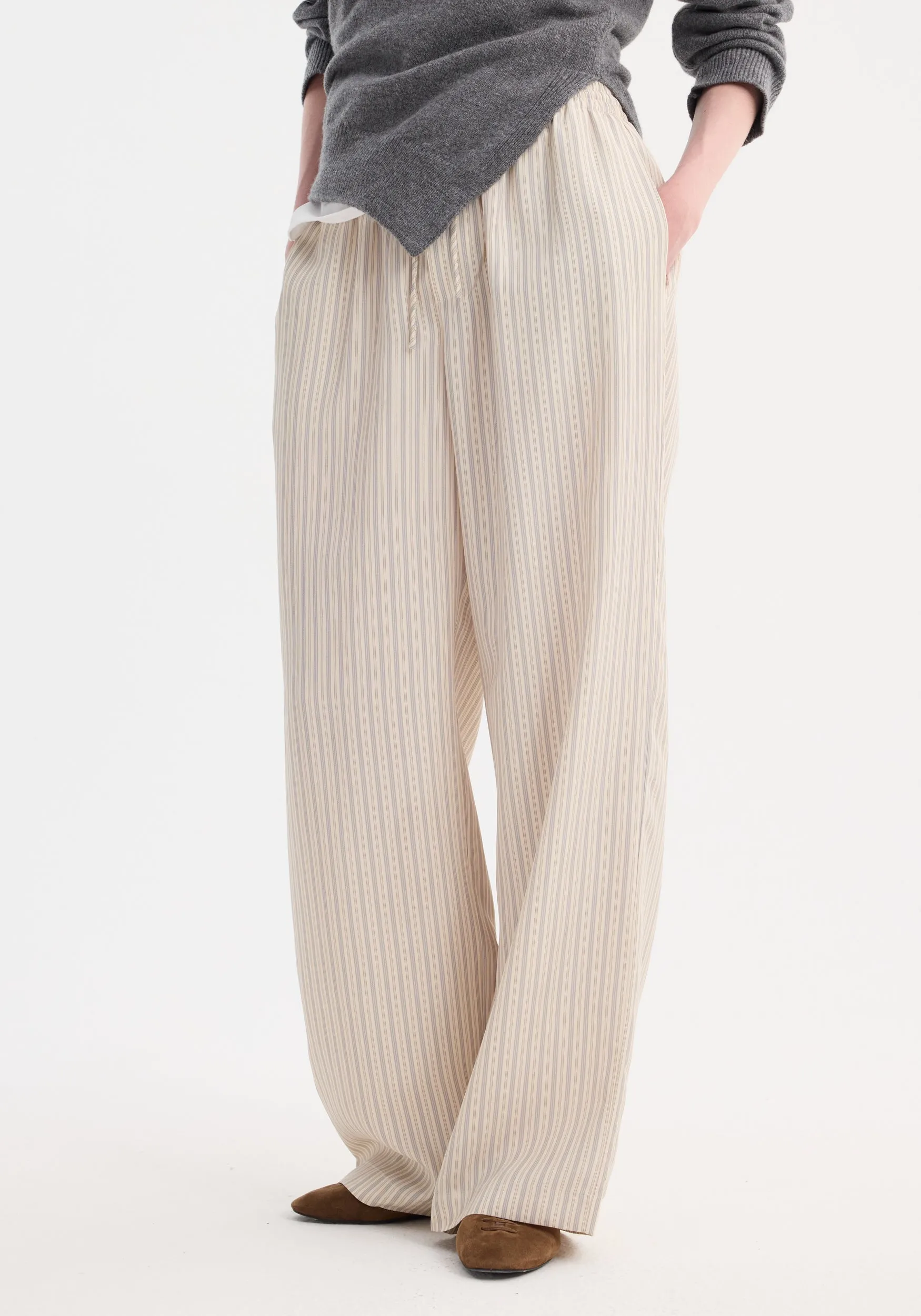 Wide leg silk trousers | classic stripe sold by Rohe product image thumbnail 4