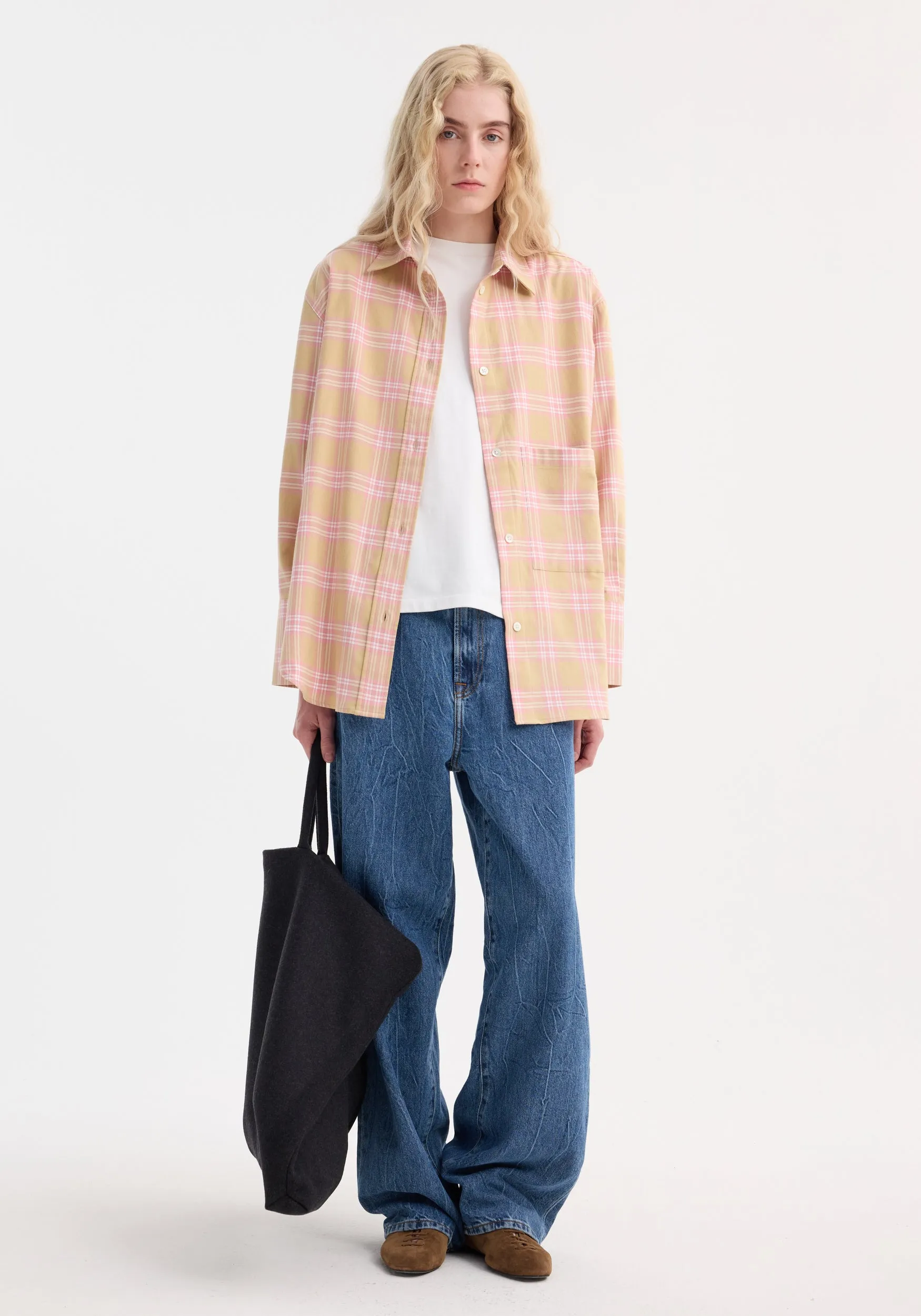 Check flannel overshirt | pink beige check sold by Rohe