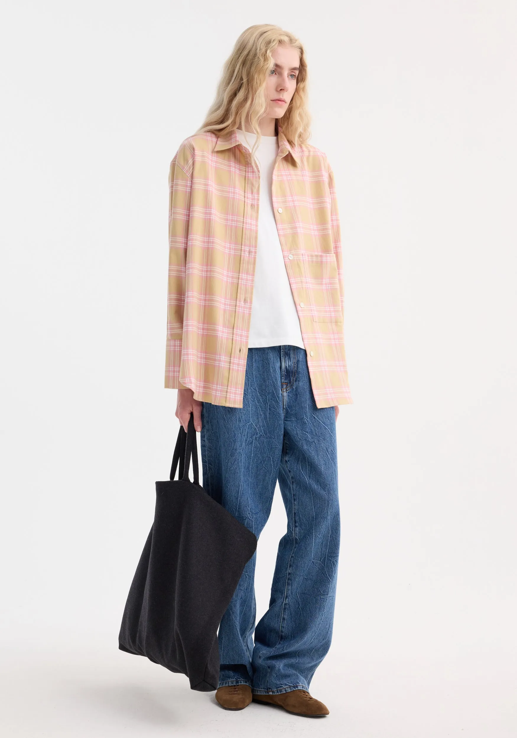 Check flannel overshirt | pink beige check sold by Rohe product image thumbnail 2