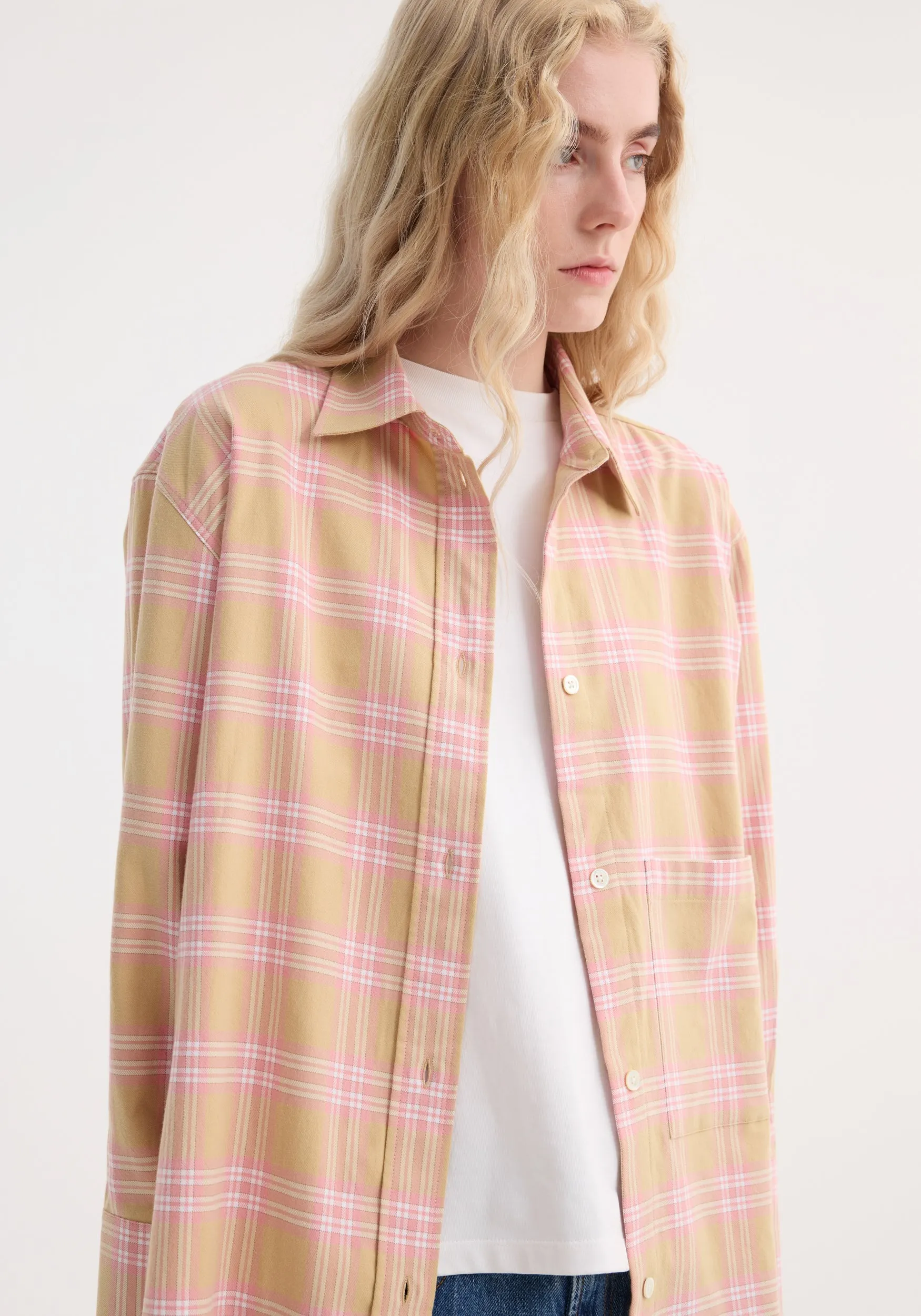 Check flannel overshirt | pink beige check sold by Rohe product image thumbnail 3