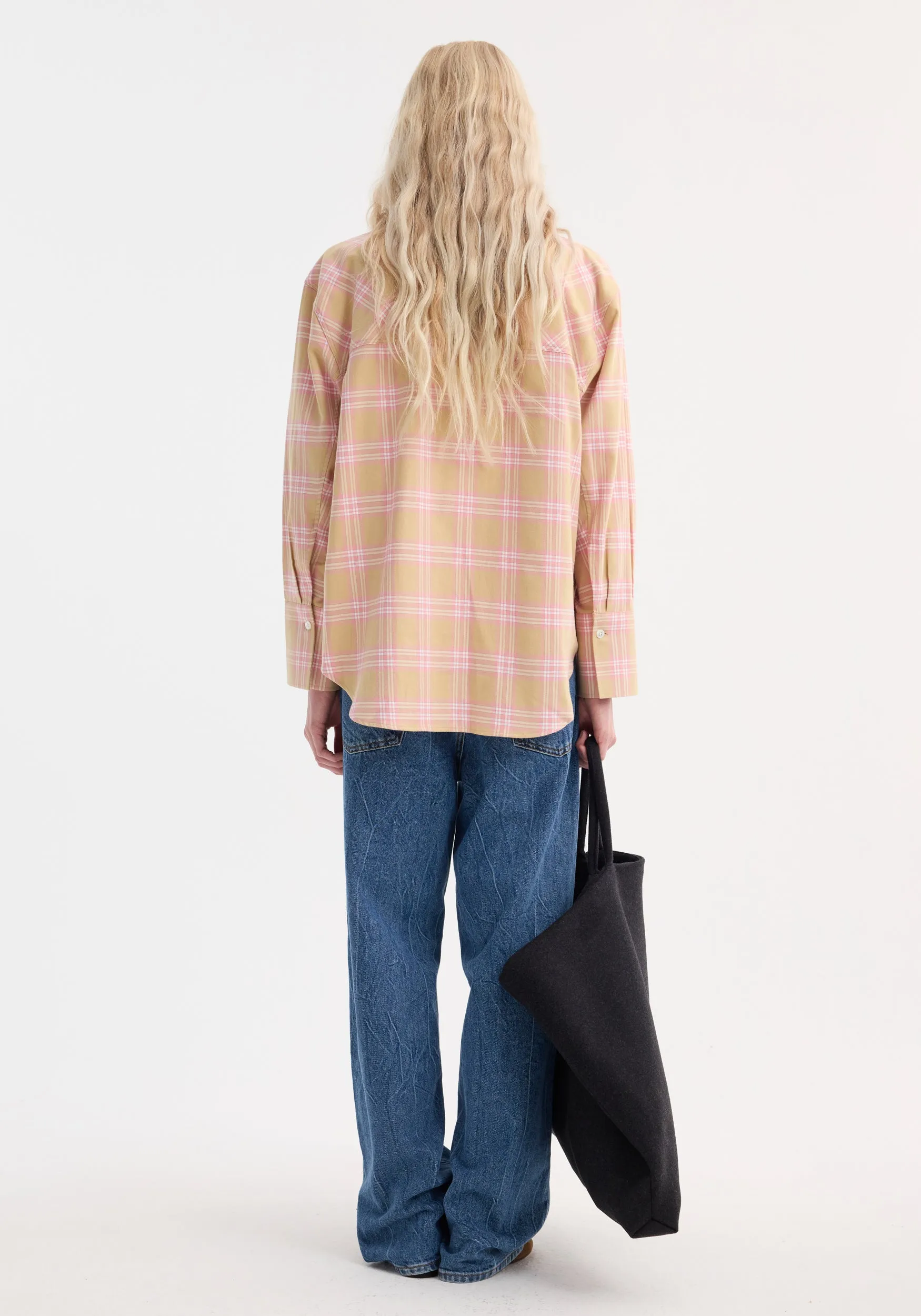 Check flannel overshirt | pink beige check sold by Rohe product image thumbnail 5