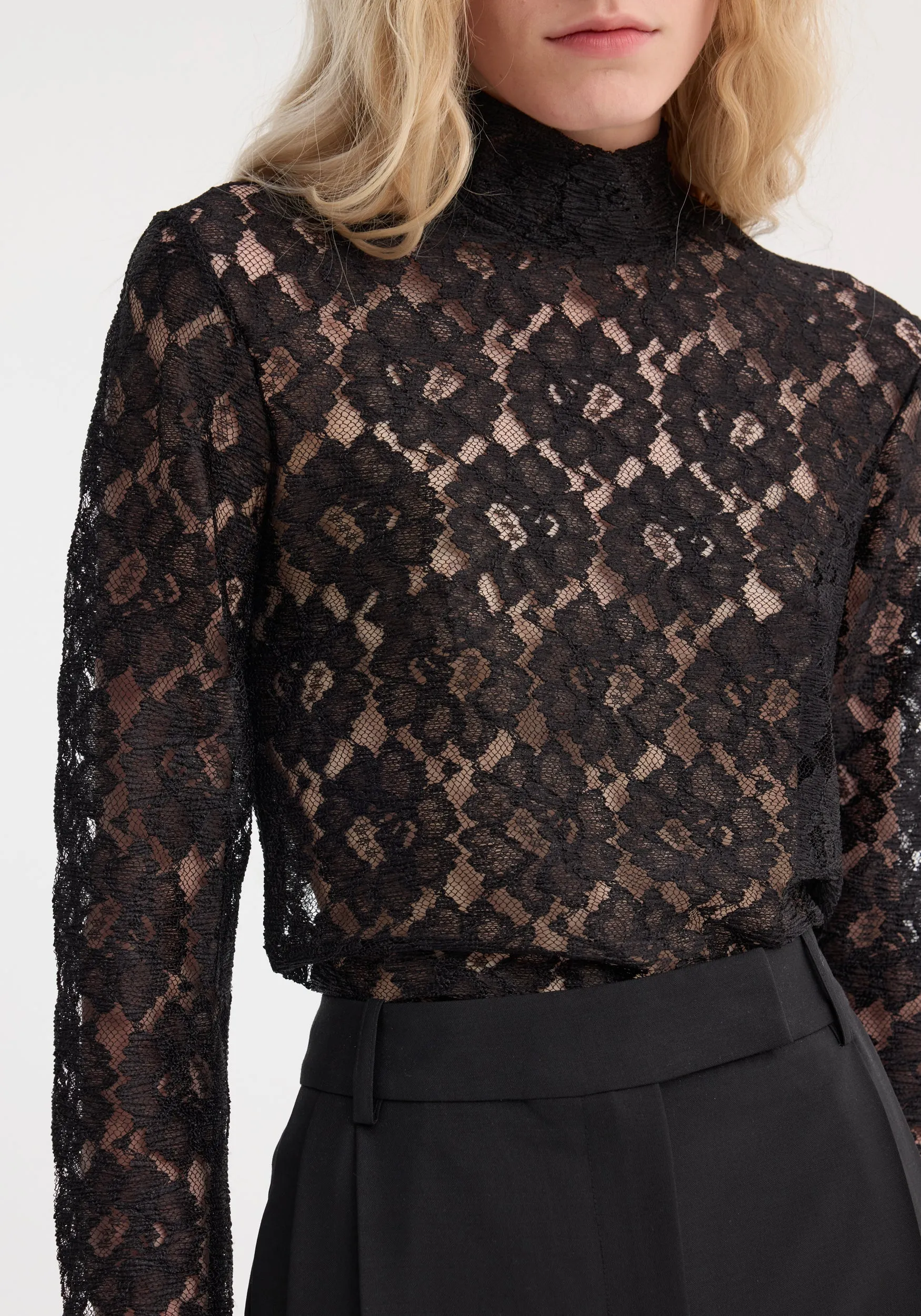 Lace turtleneck top | black sold by Rohe product image thumbnail 3