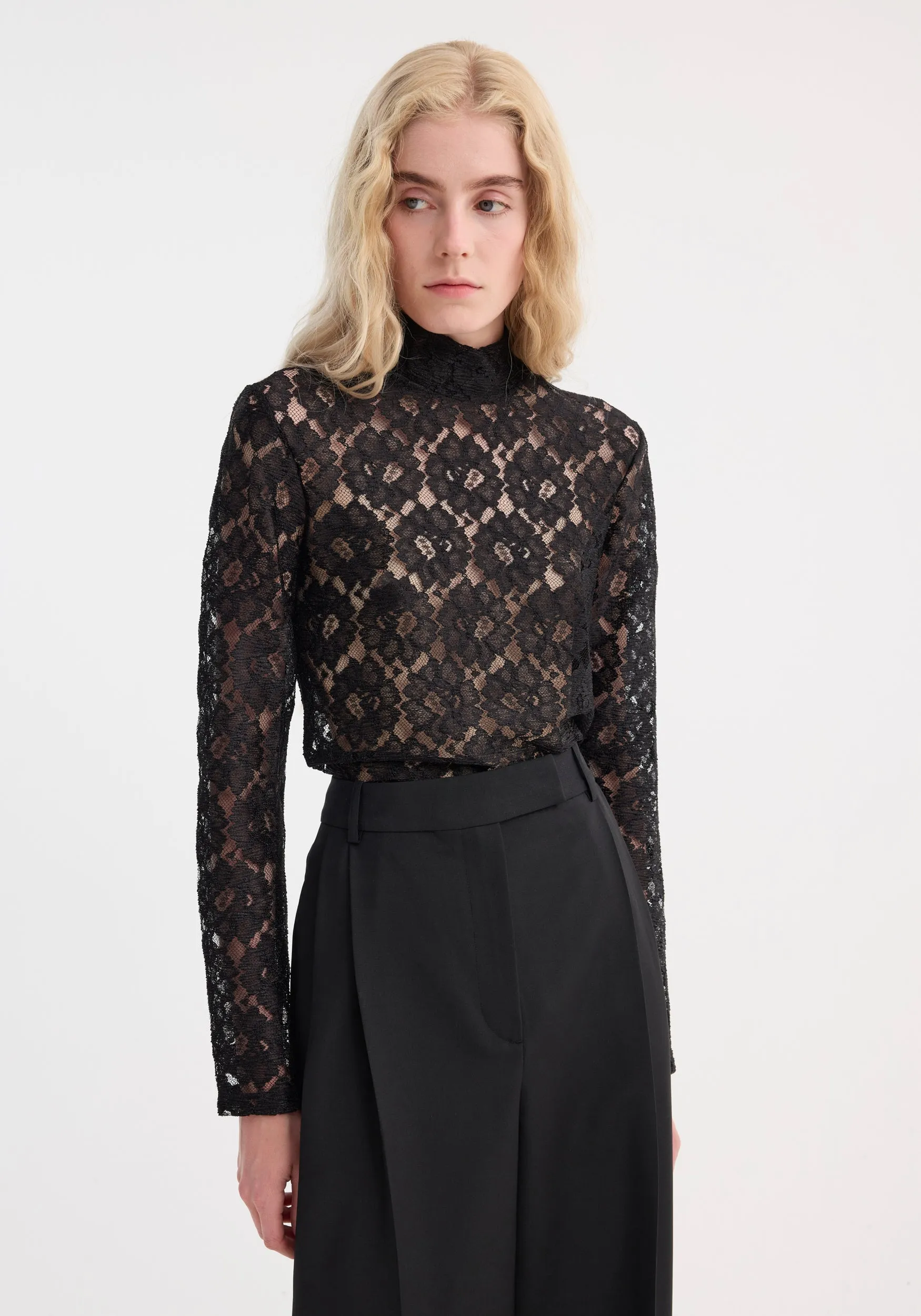 Lace turtleneck top | black sold by Rohe product image thumbnail 2