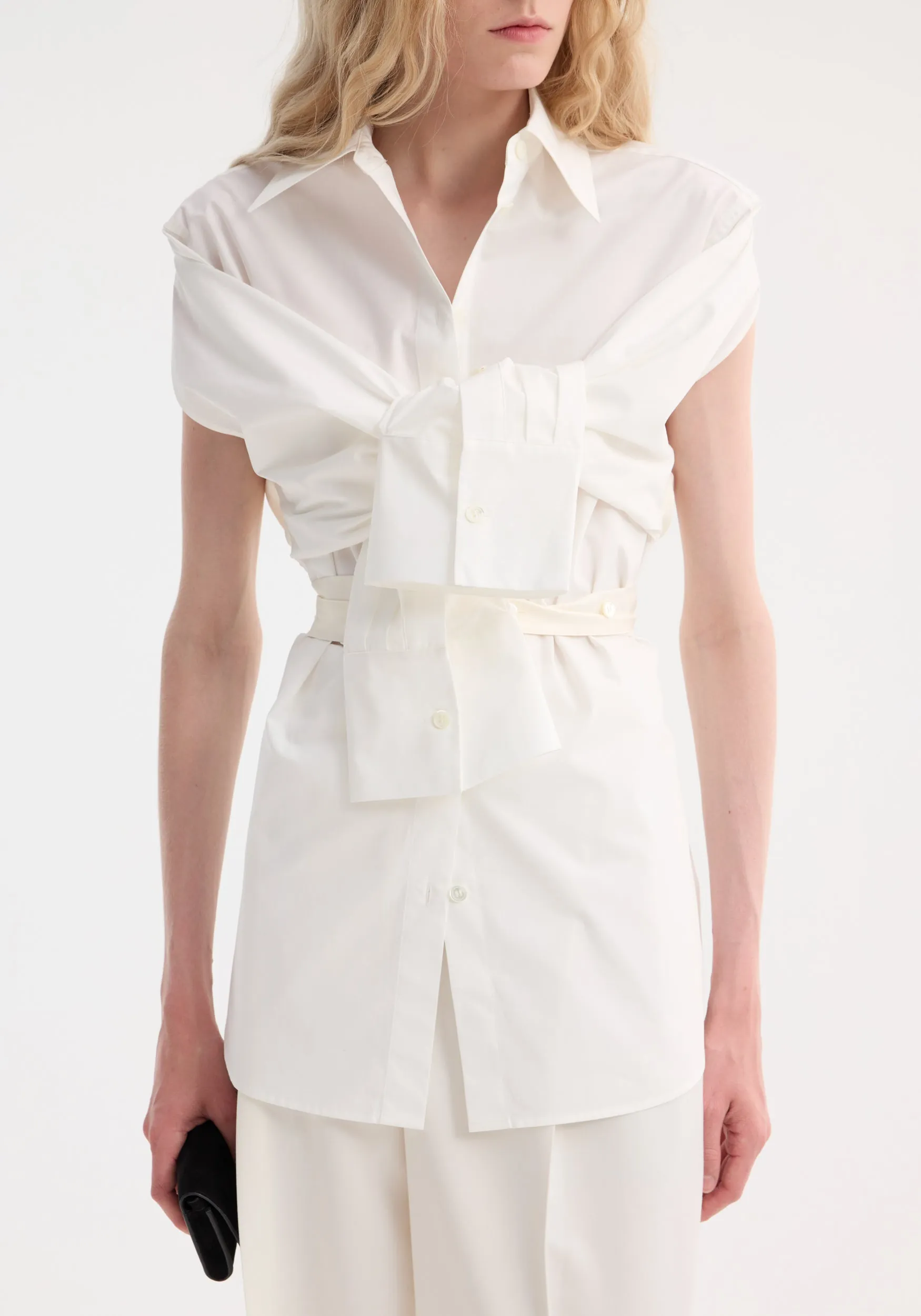 Poplin silk combined gilet-shirt | optic white sold by Rohe product image thumbnail 3