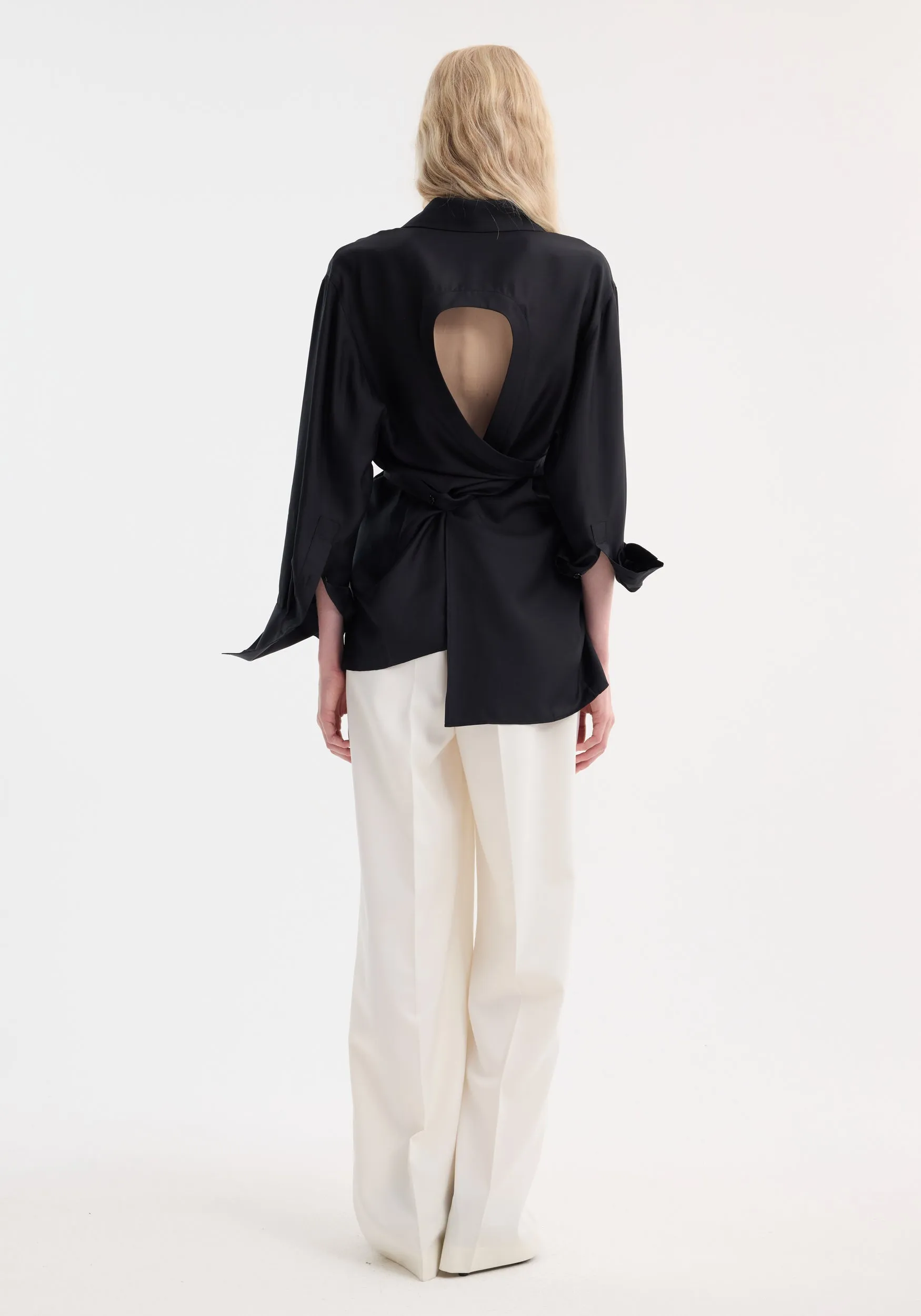 Deconstructed silk shirt | black sold by Rohe product image thumbnail 2